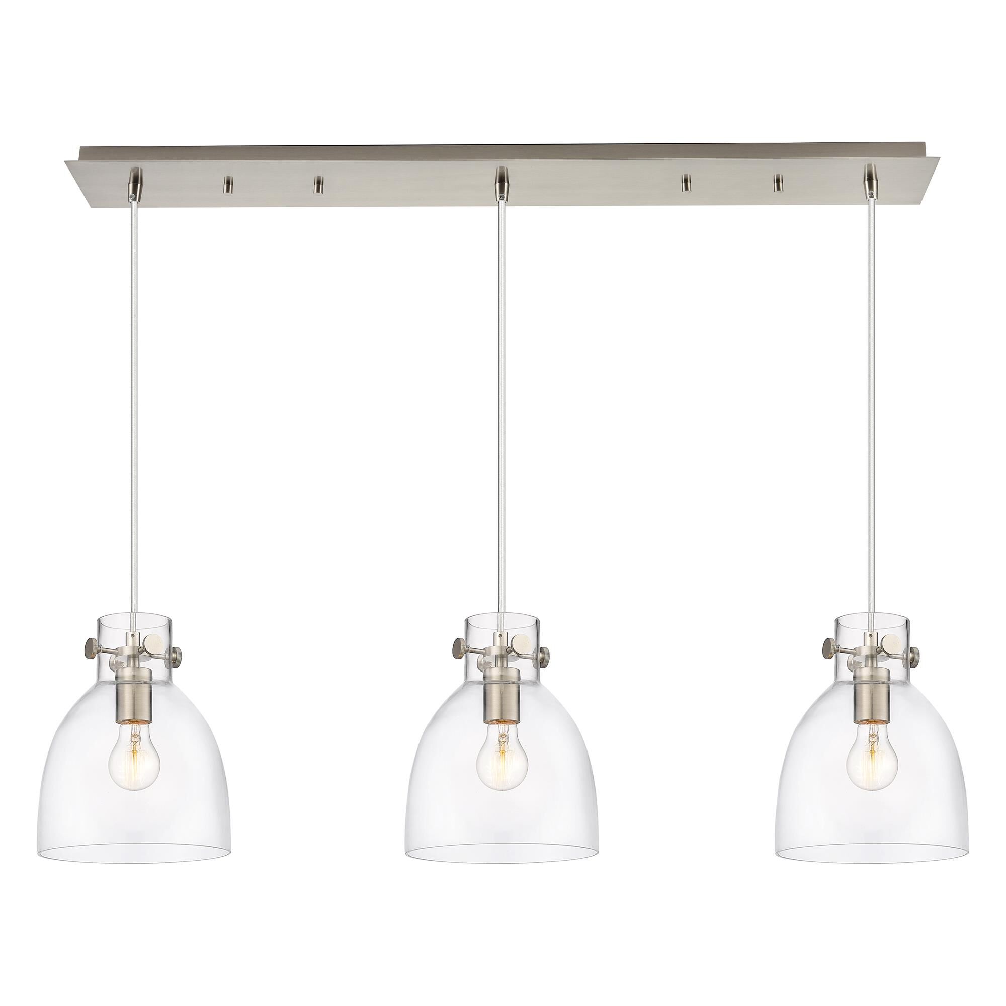 Shown in Brushed Satin Nickel finish and Clear glass and Clear Glass shade