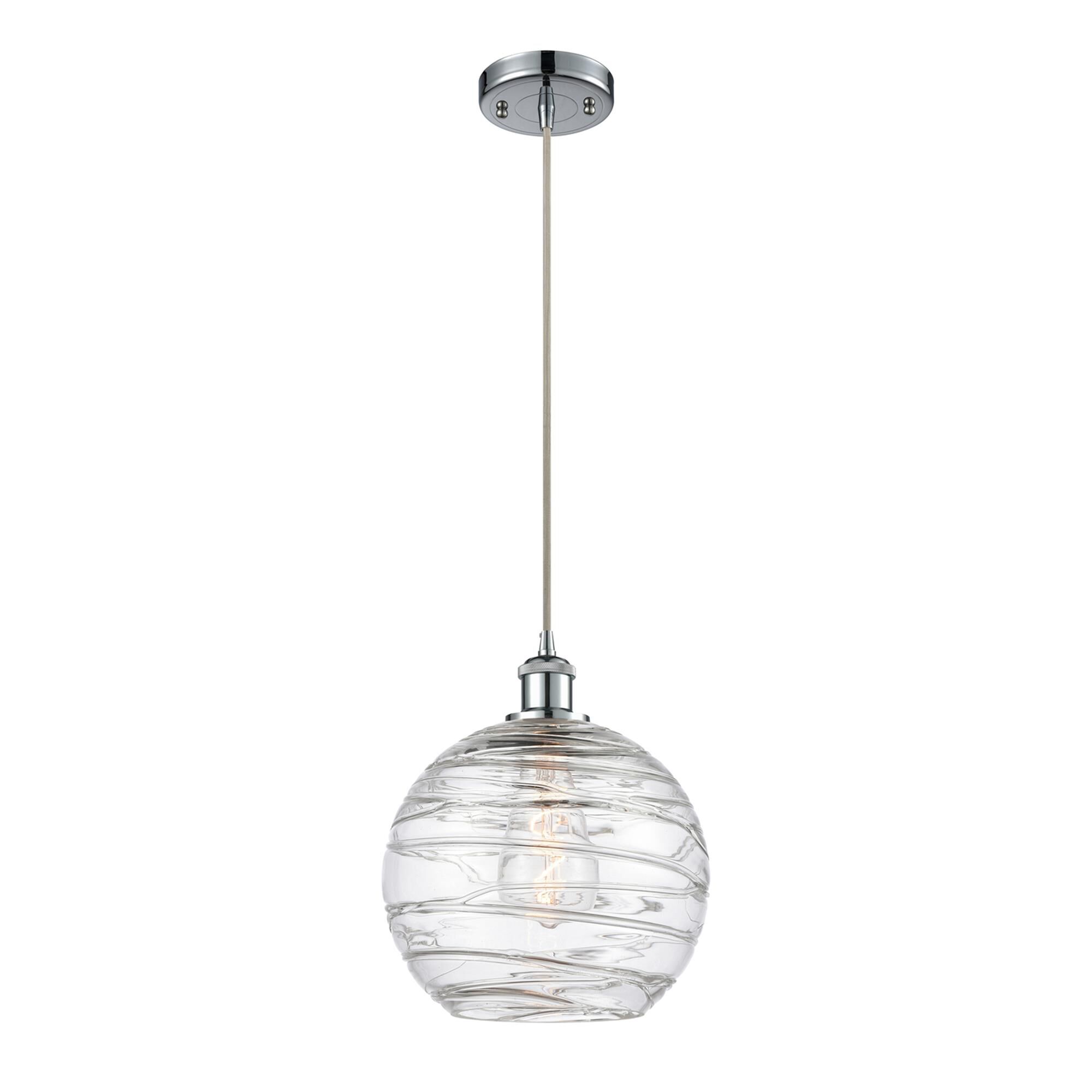 Shown in Polished Chrome finish and Clear Deco Swirl glass