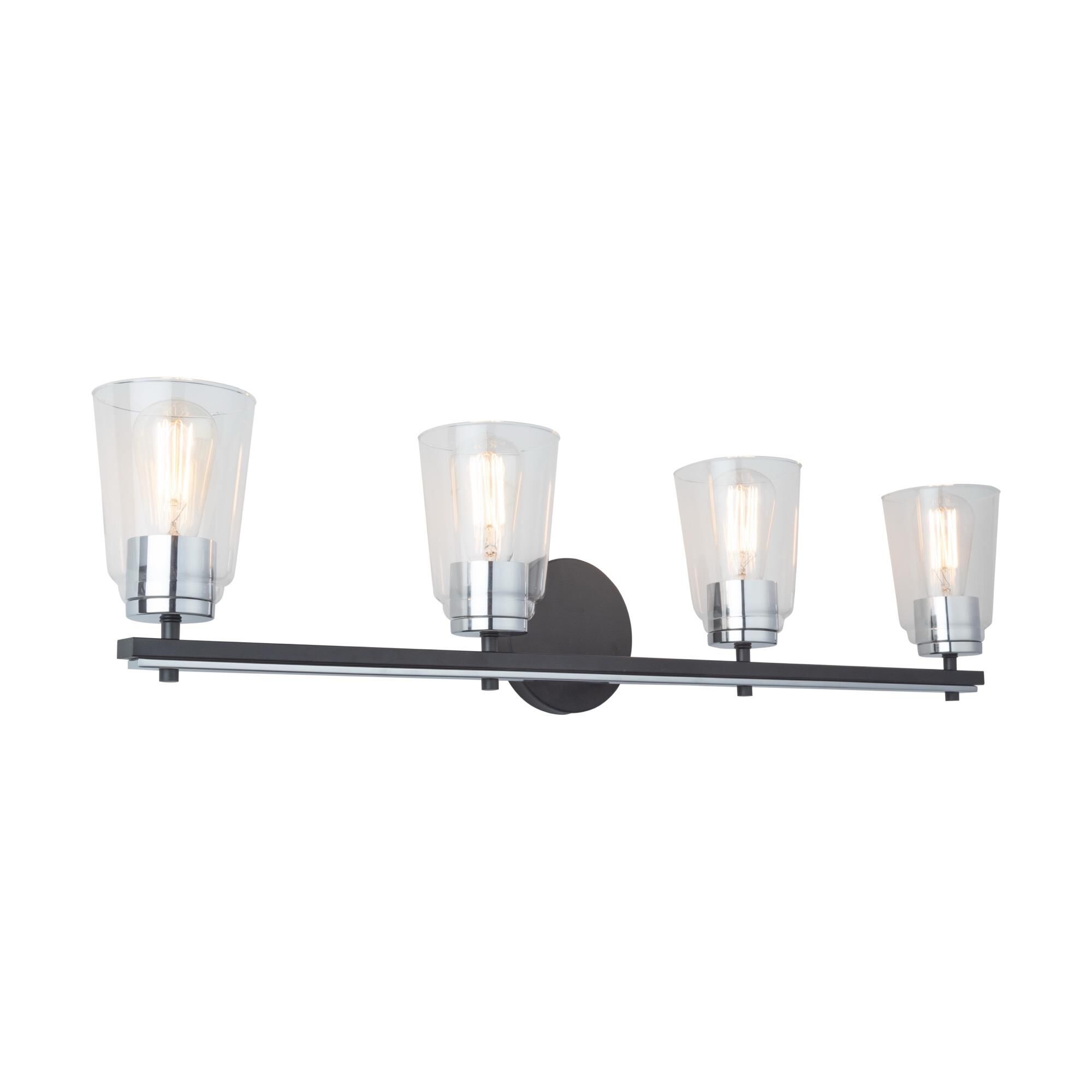 Shown in Black And Chrome finish and Glass shade