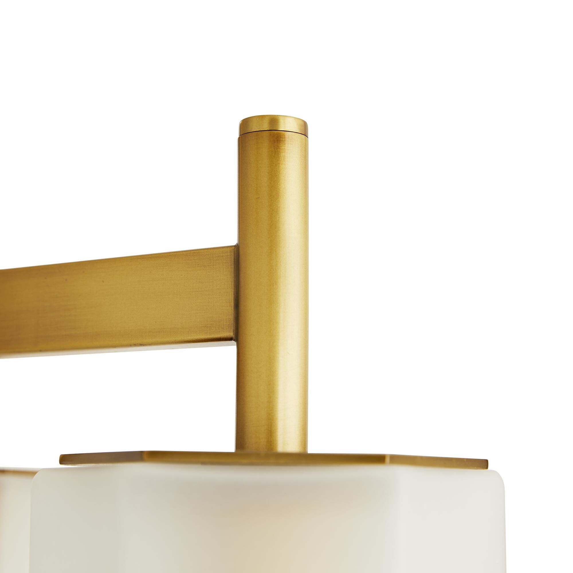 Shown in Antique Brass finish and Frosted glass