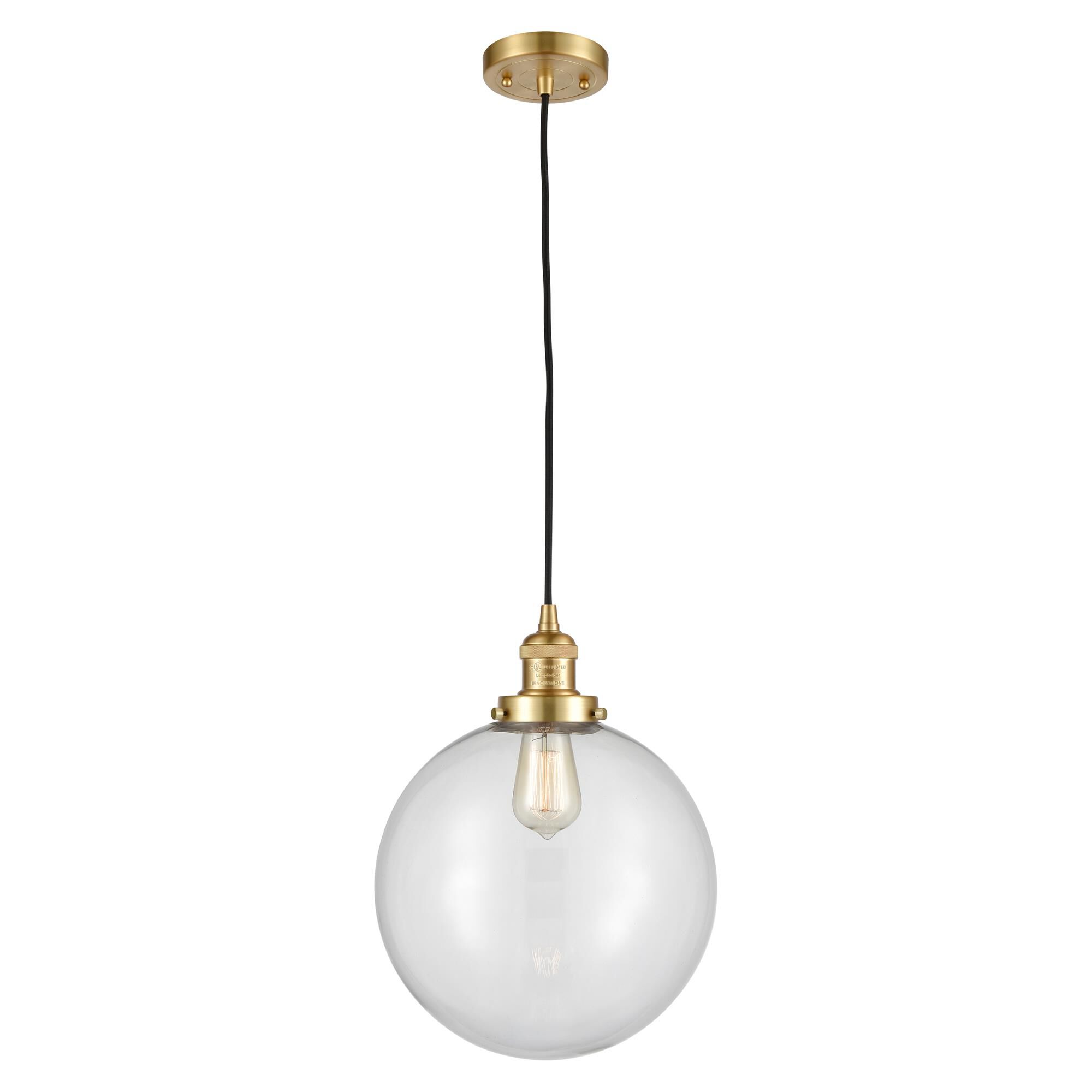 Shown in Satin Gold finish and Clear Beacon glass