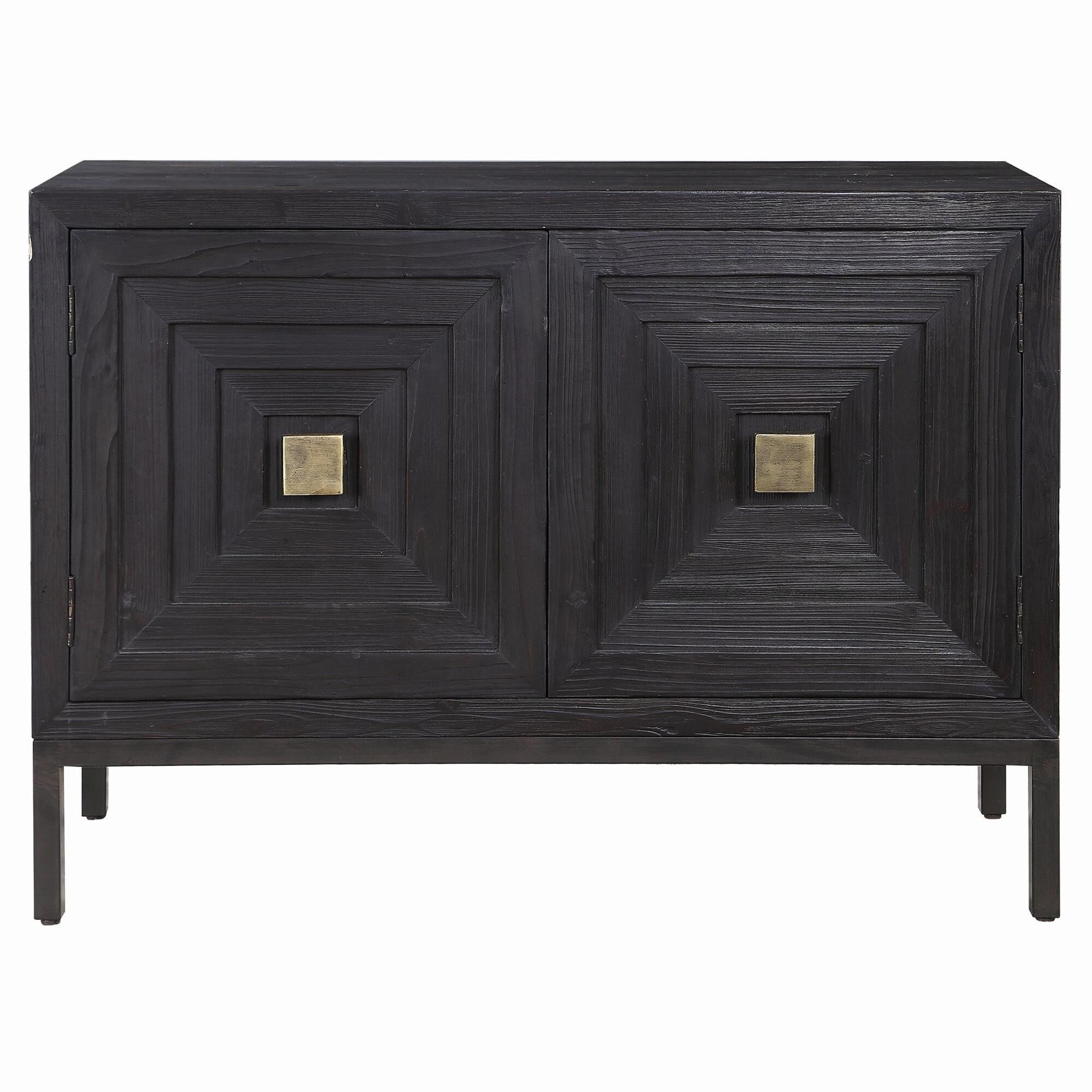 Shown in A Contemporary Geometric 2 Door Accent Cabinet, Constructed From Deeply Grained Fir Wood Finished In finish