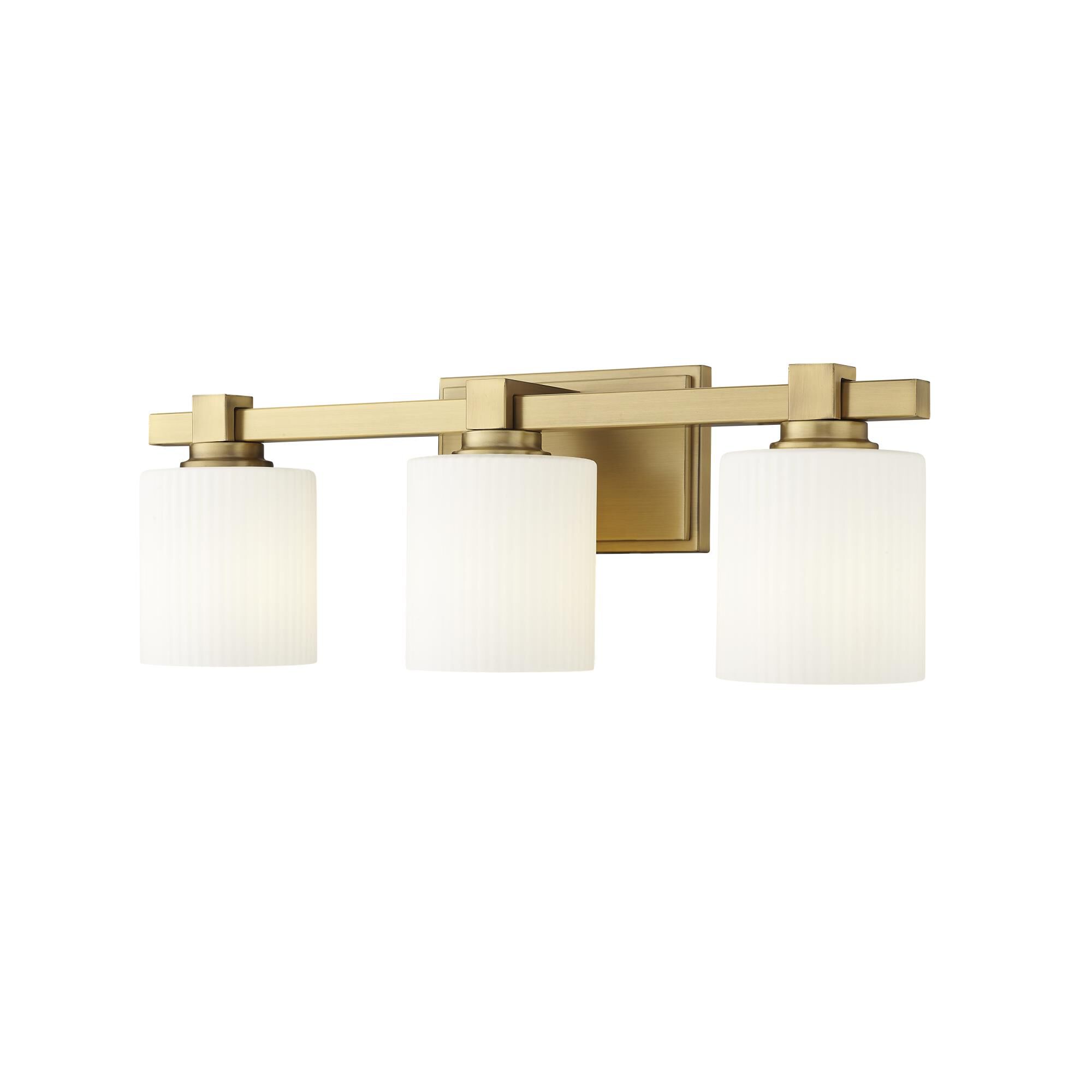 Shown in Vintage Brass finish and Opal Ribbed glass