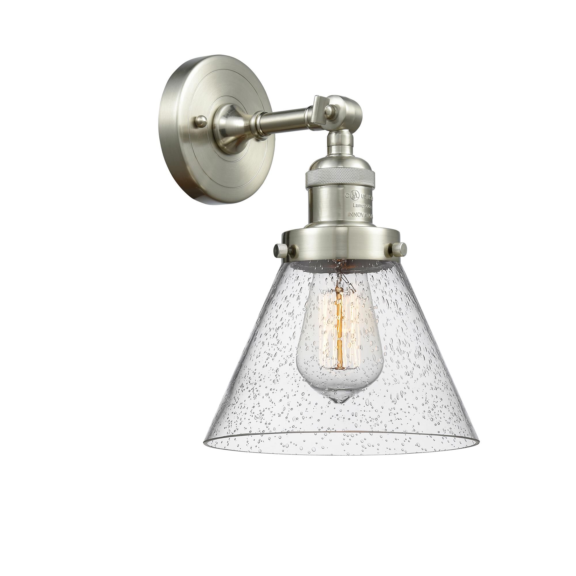 Shown in Brushed Satin Nickel finish and Seedy glass