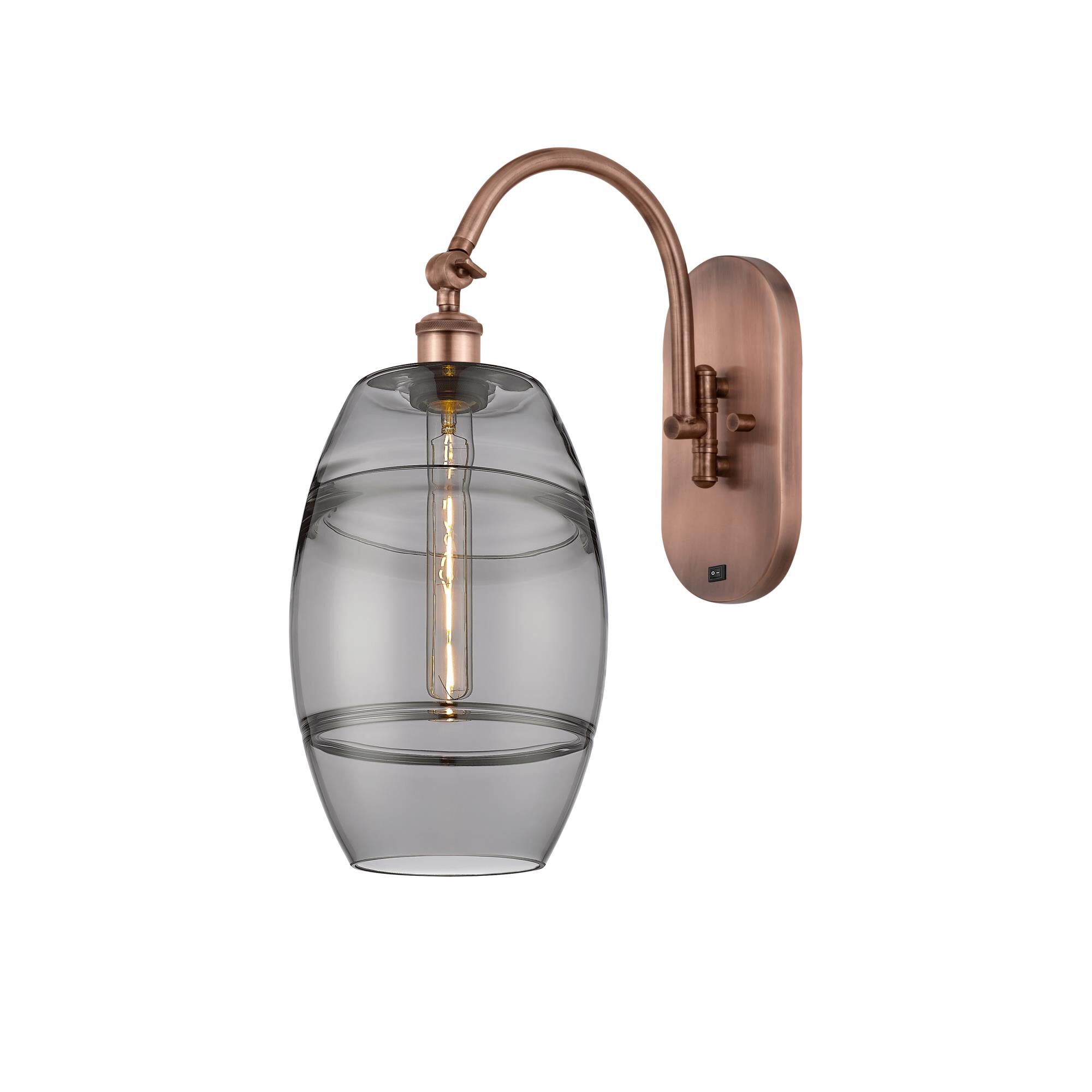 Shown in Antique Copper finish and Light Smoke glass