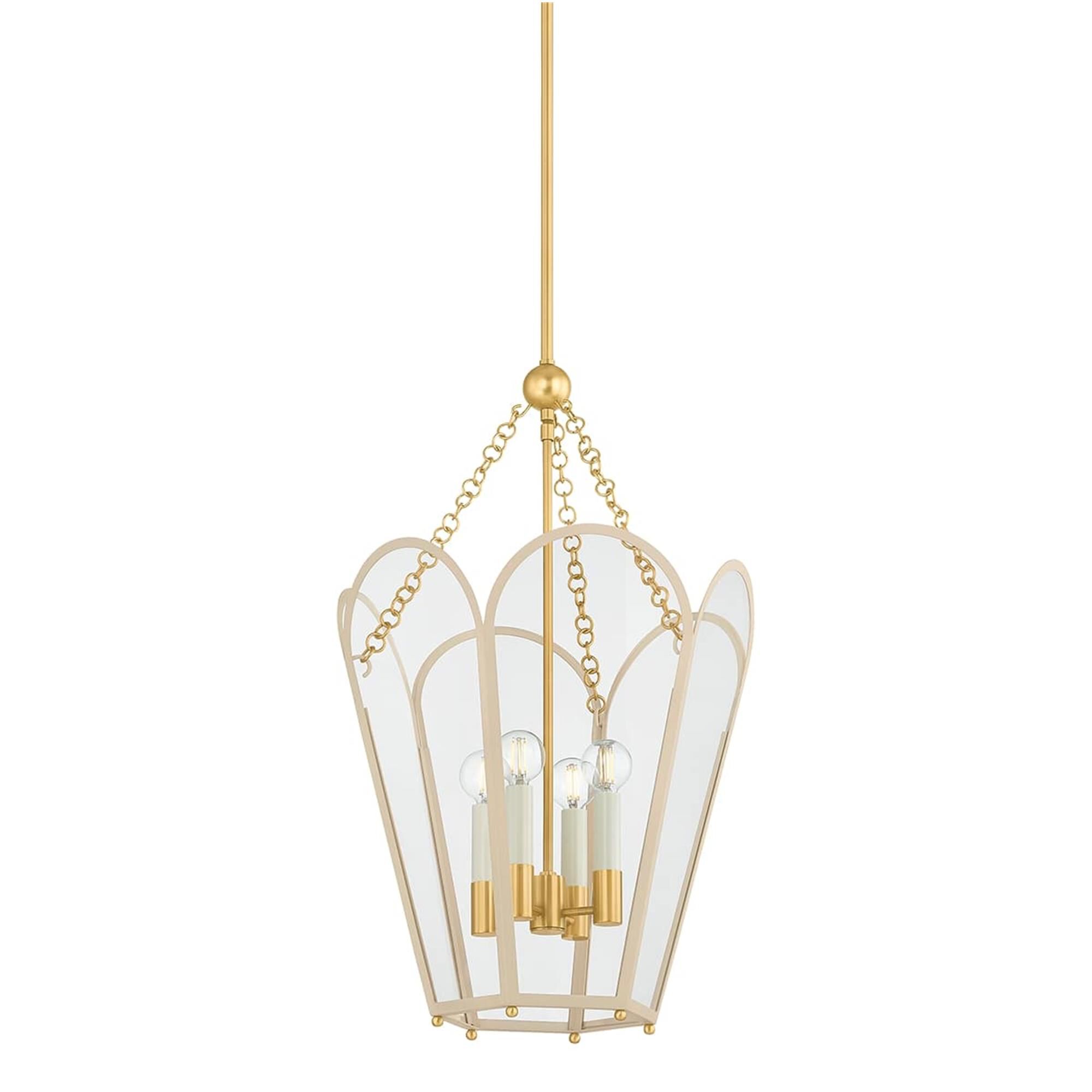 Shown in Aged Brass and Soft Bisque finish and Clear glass