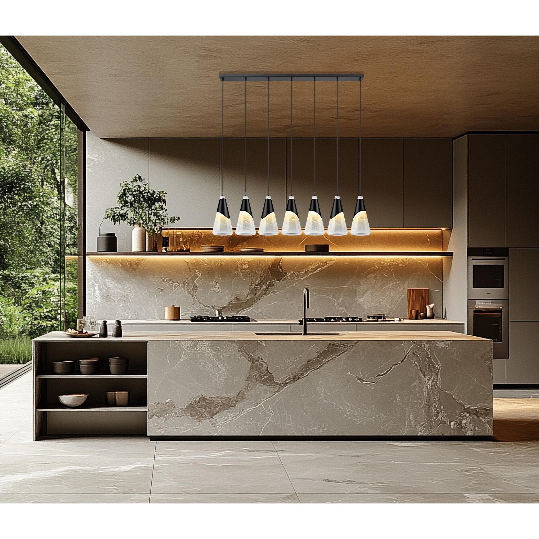 Shown in Matte Black finish and White Swirl glass and White Swirl shade