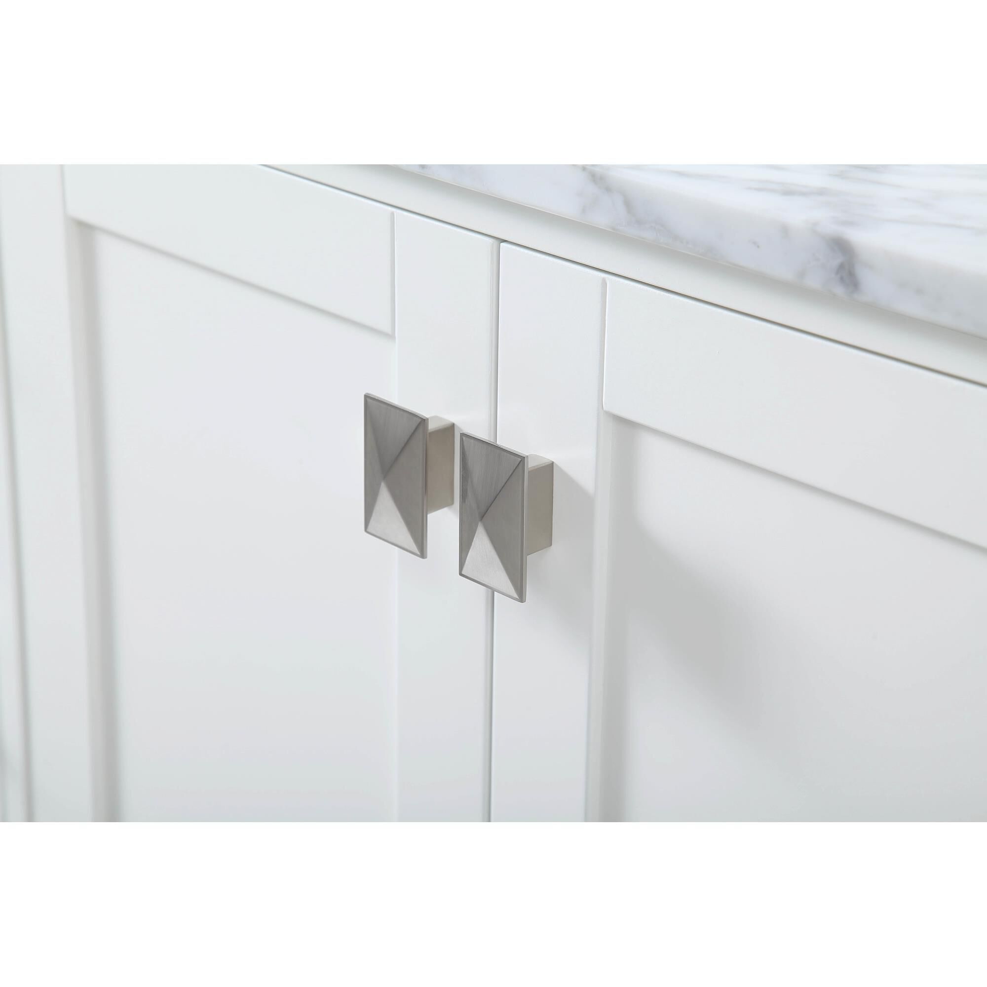 Shown in White And Brushed Nickel With Carrara White Marble finish