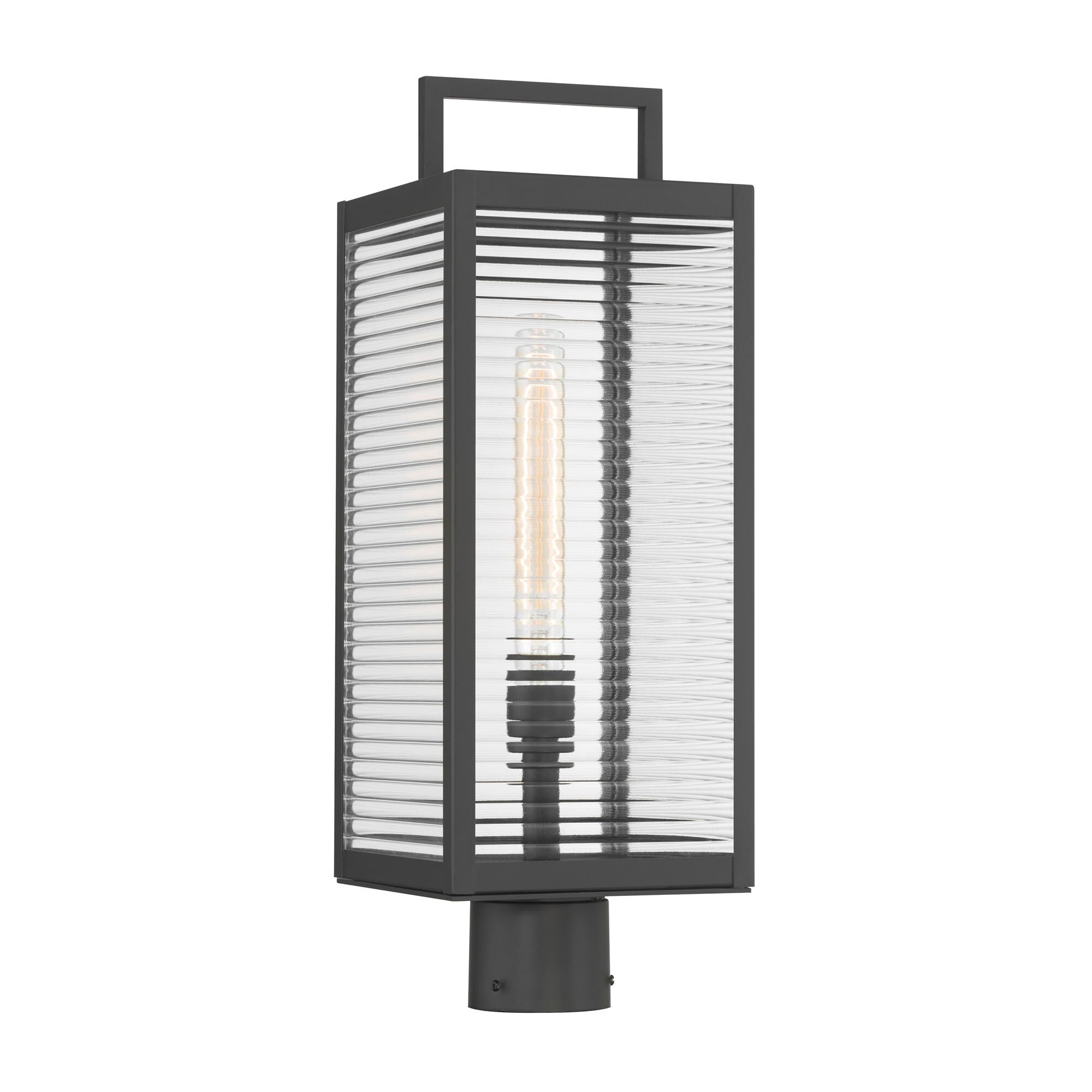 Shown in Dark Matte Black finish and Clear Ribbed glass