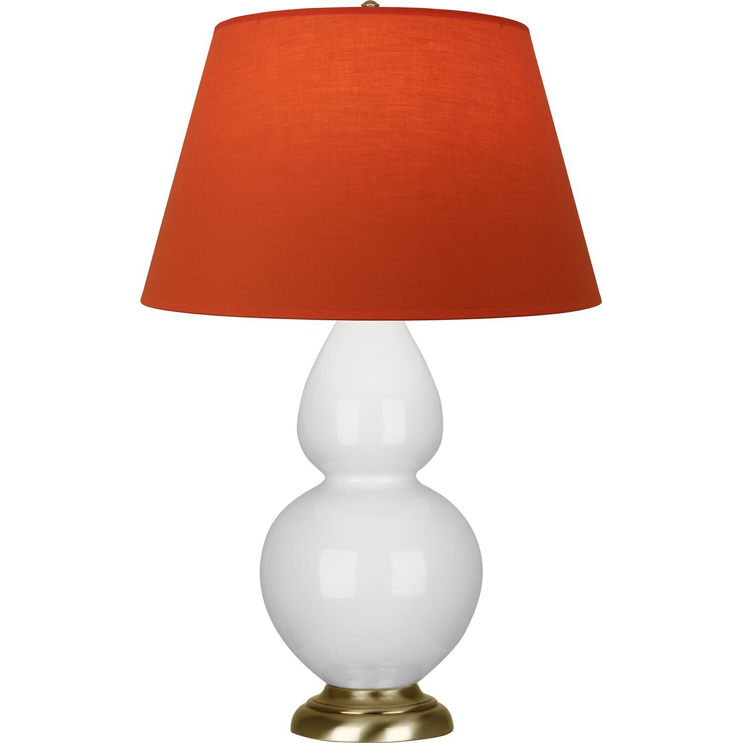 Shown in Lily finish and Tangerine and Taupe Lining shade and Antique Natural Brass accent