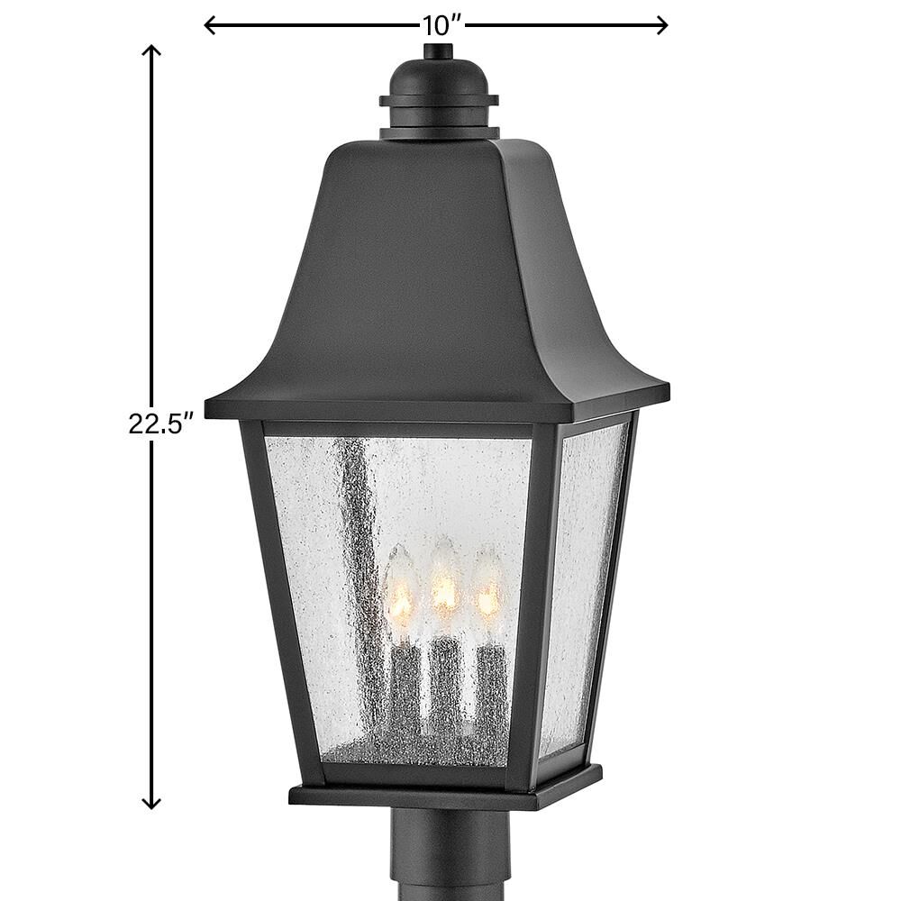 Shown in Black finish and Clear Seedy glass