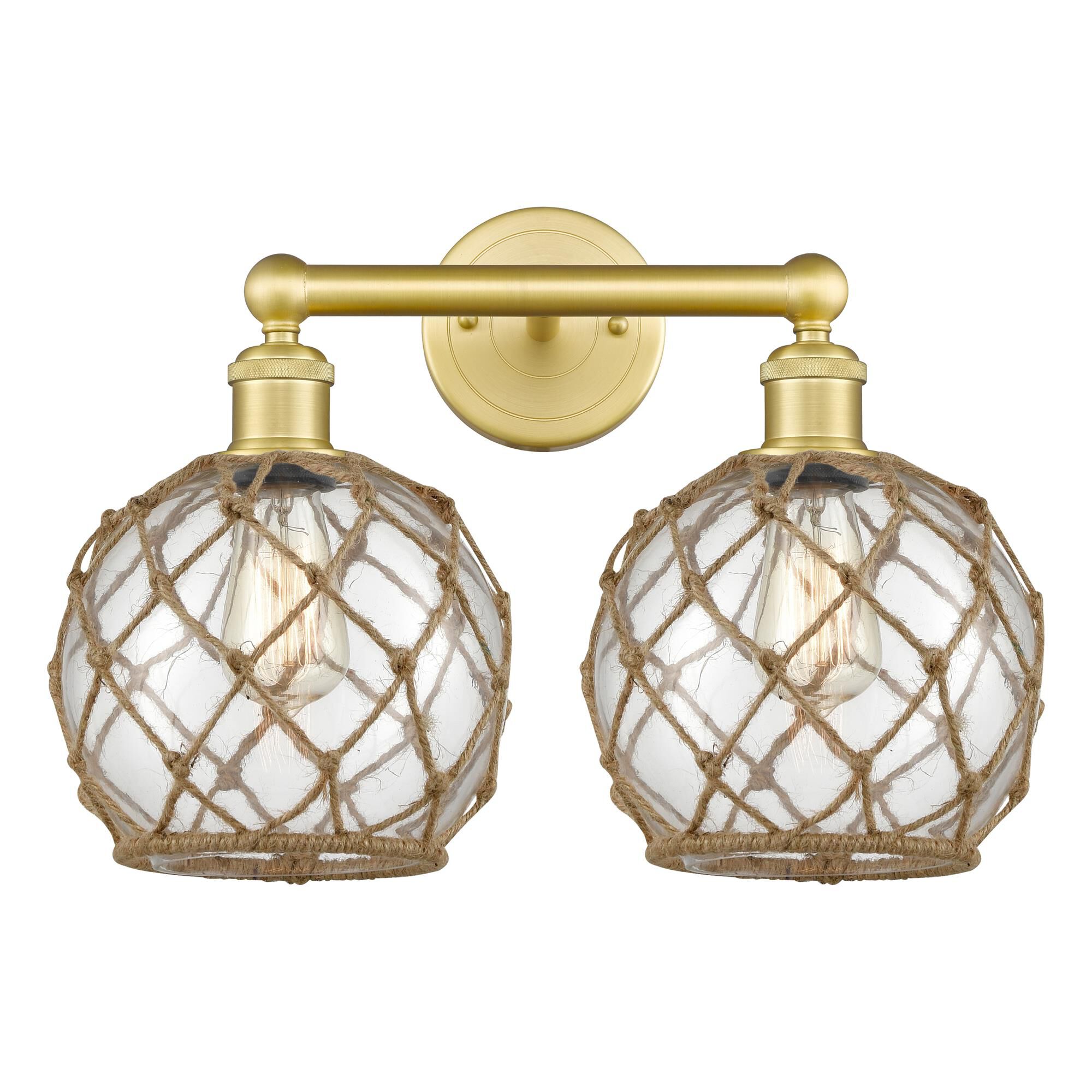 Shown in Satin Gold finish and Clear with Brown Rope glass