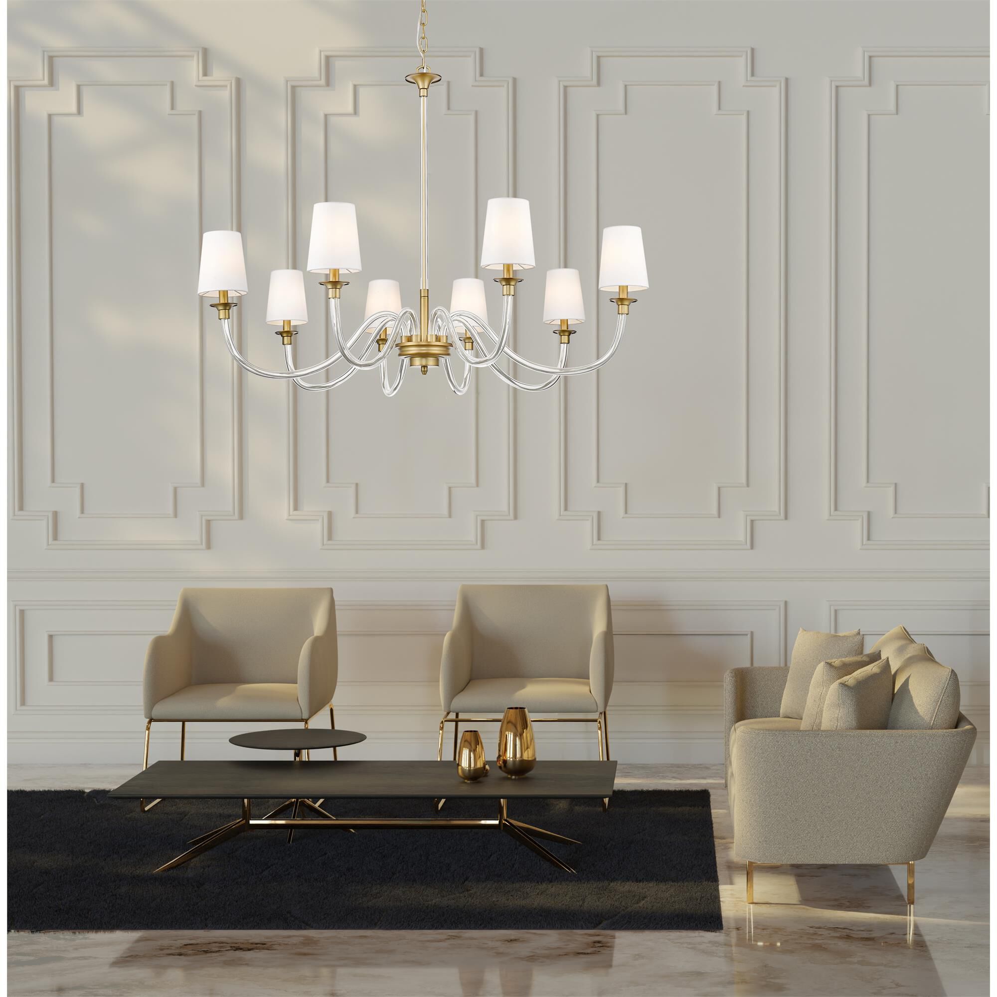 Shown in Rubbed Brass finish and White glass and White shade