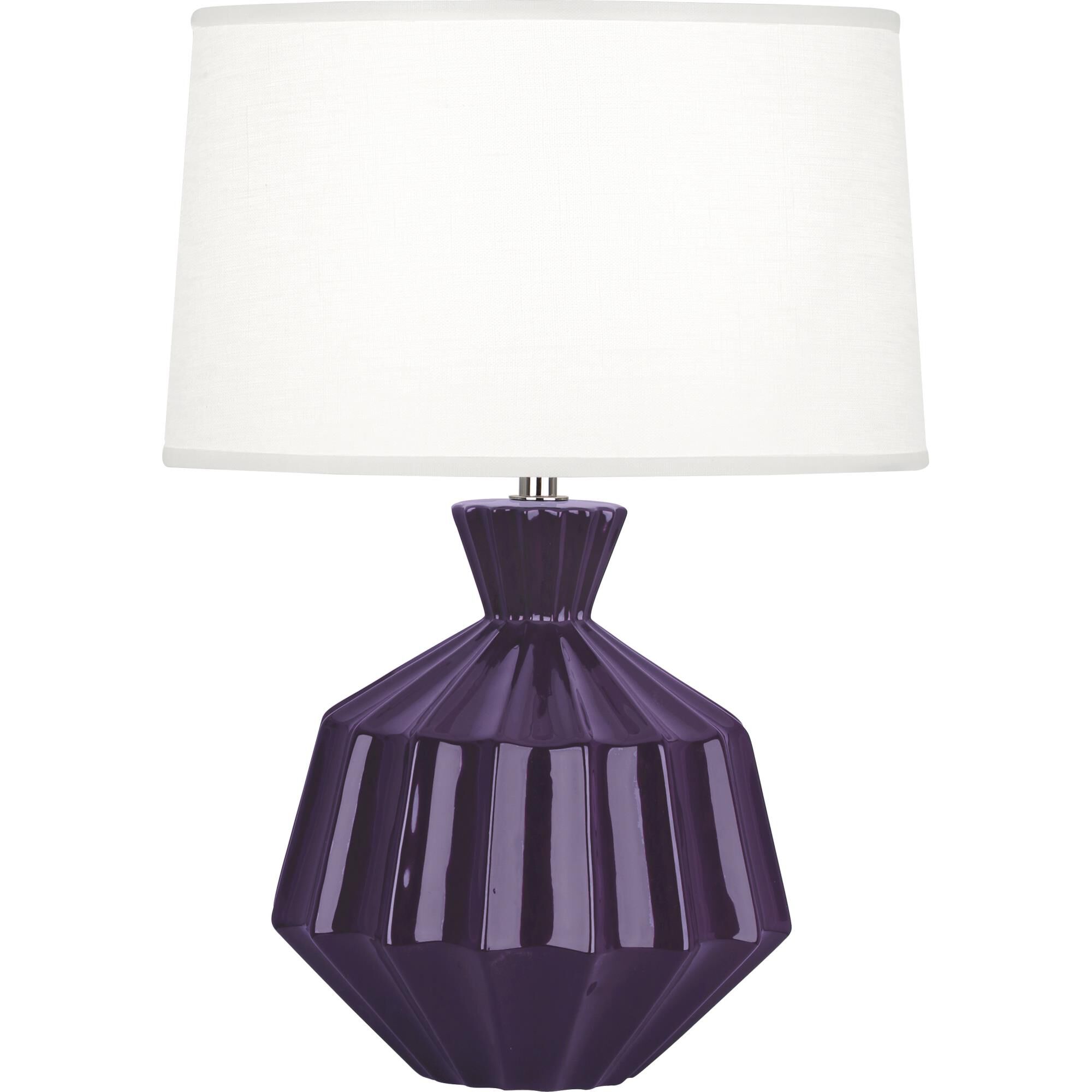 Shown in Amethyst Glazed Ceramic finish and Oyster Linen With Self Fabric Top Diffuser shade