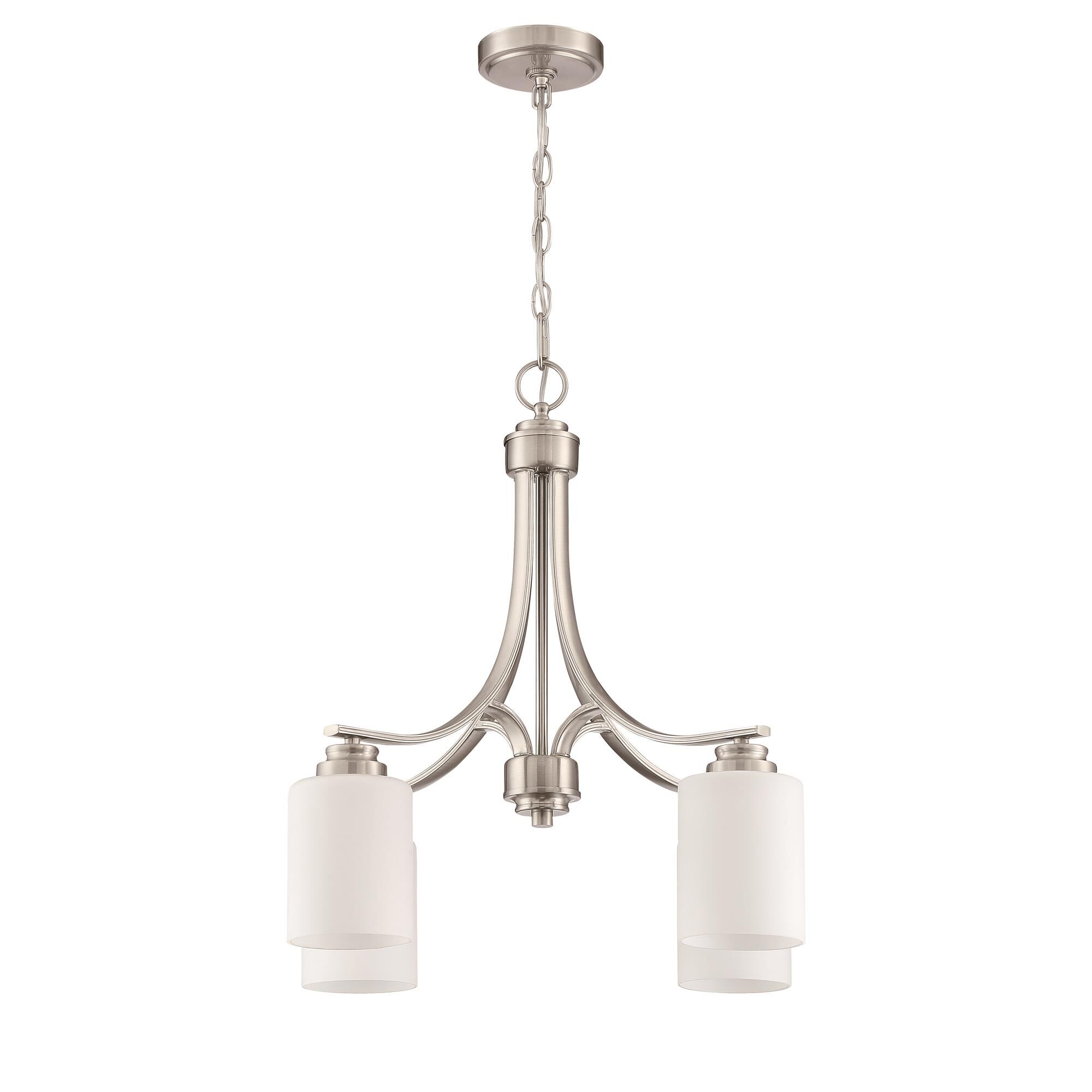 Shown in Brushed Polished Nickel finish and White Frosted glass and Glass shade