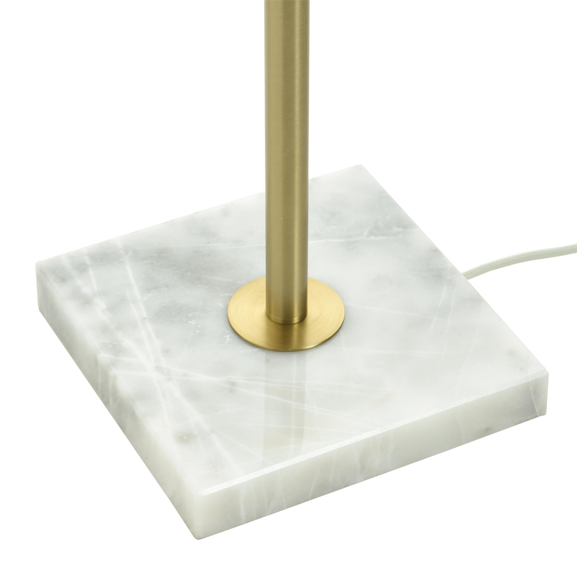 Shown in White Marble and Polished Brass finish and Glossy Pink shade