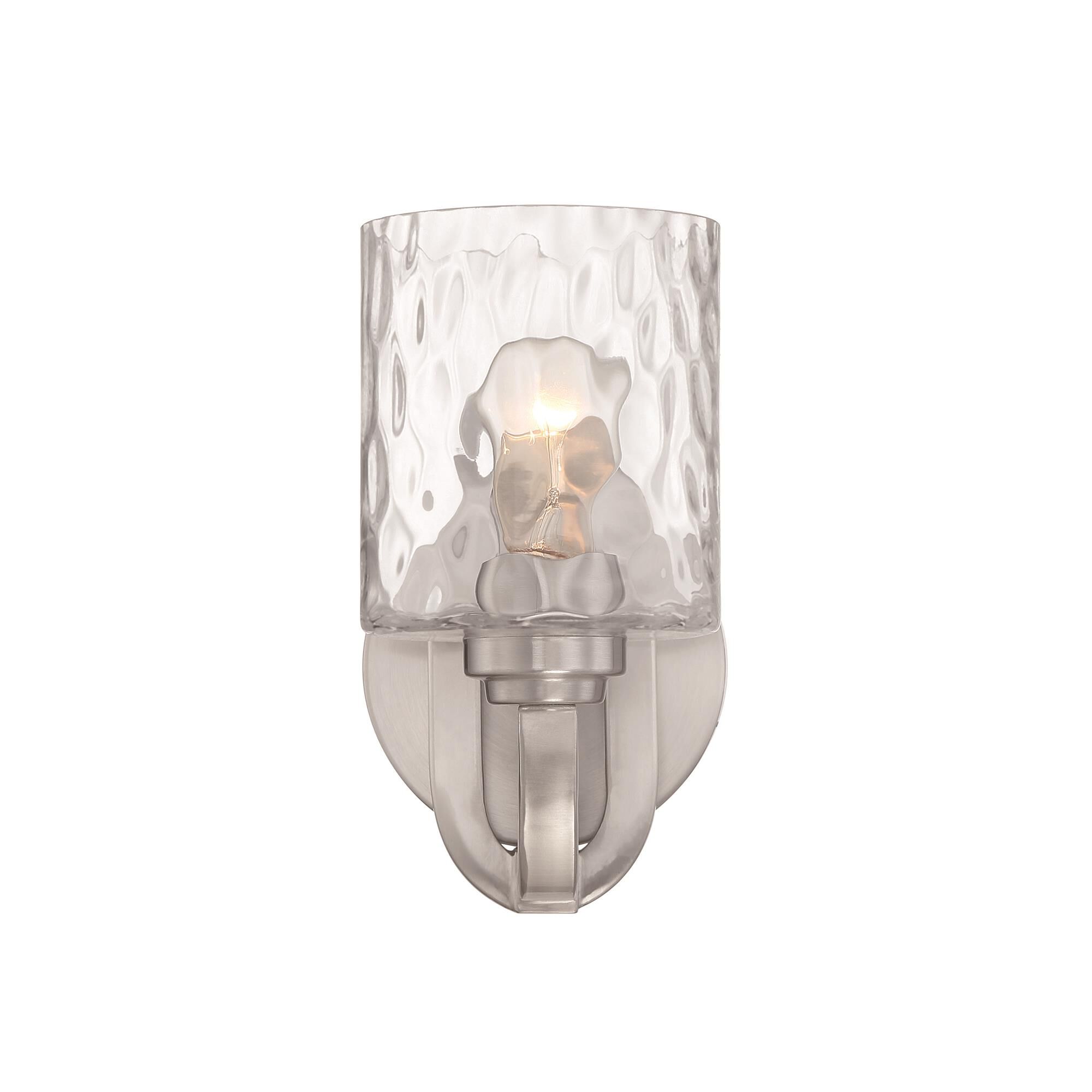 Shown in Brushed Polished Nickel finish and Clear Hammered glass and Glass shade