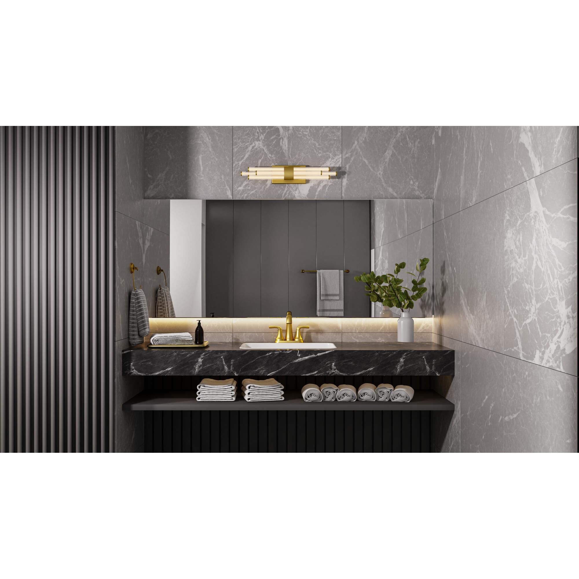 Shown in Brushed Gold finish and Clear Ribbed Acrylic glass