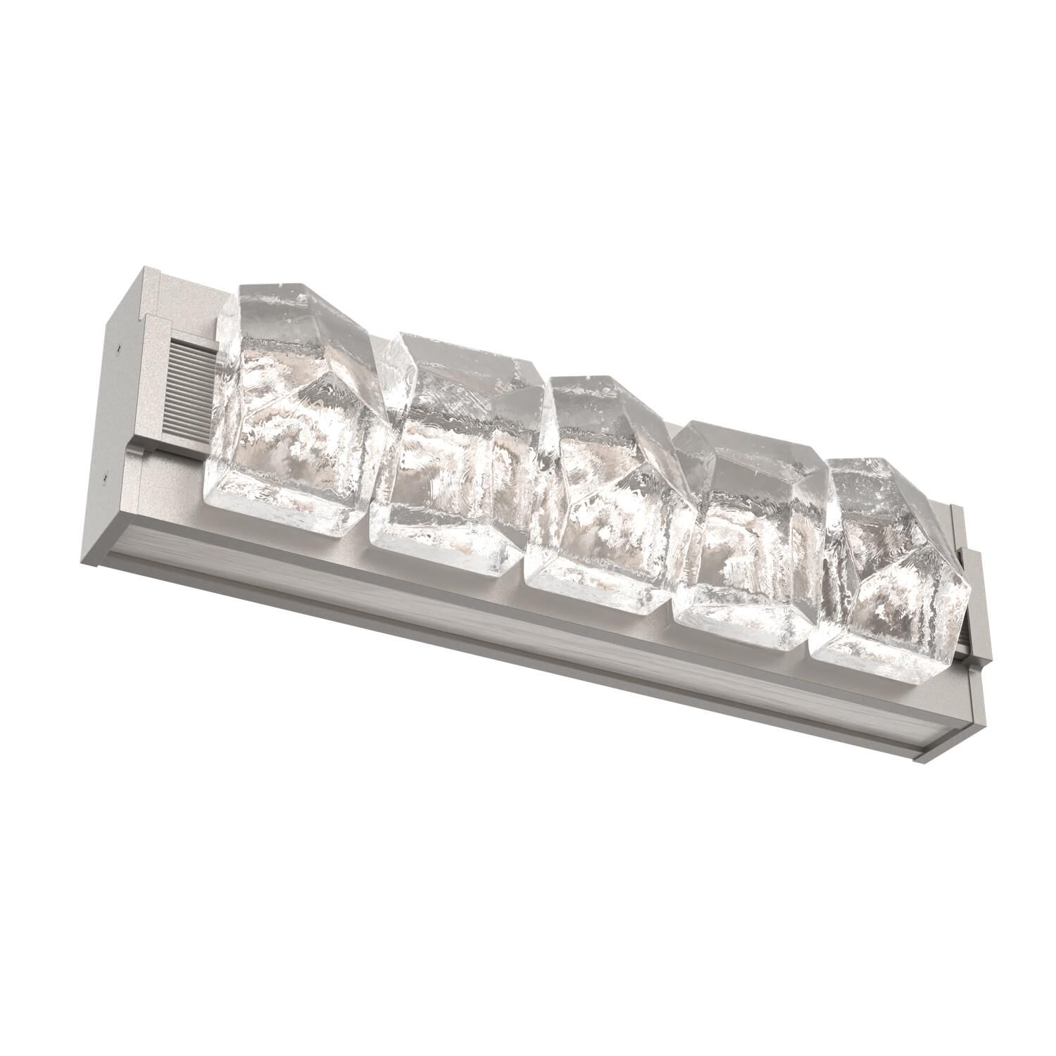 Shown in Beige Silver finish and Clear Stone glass and Light Oak accent