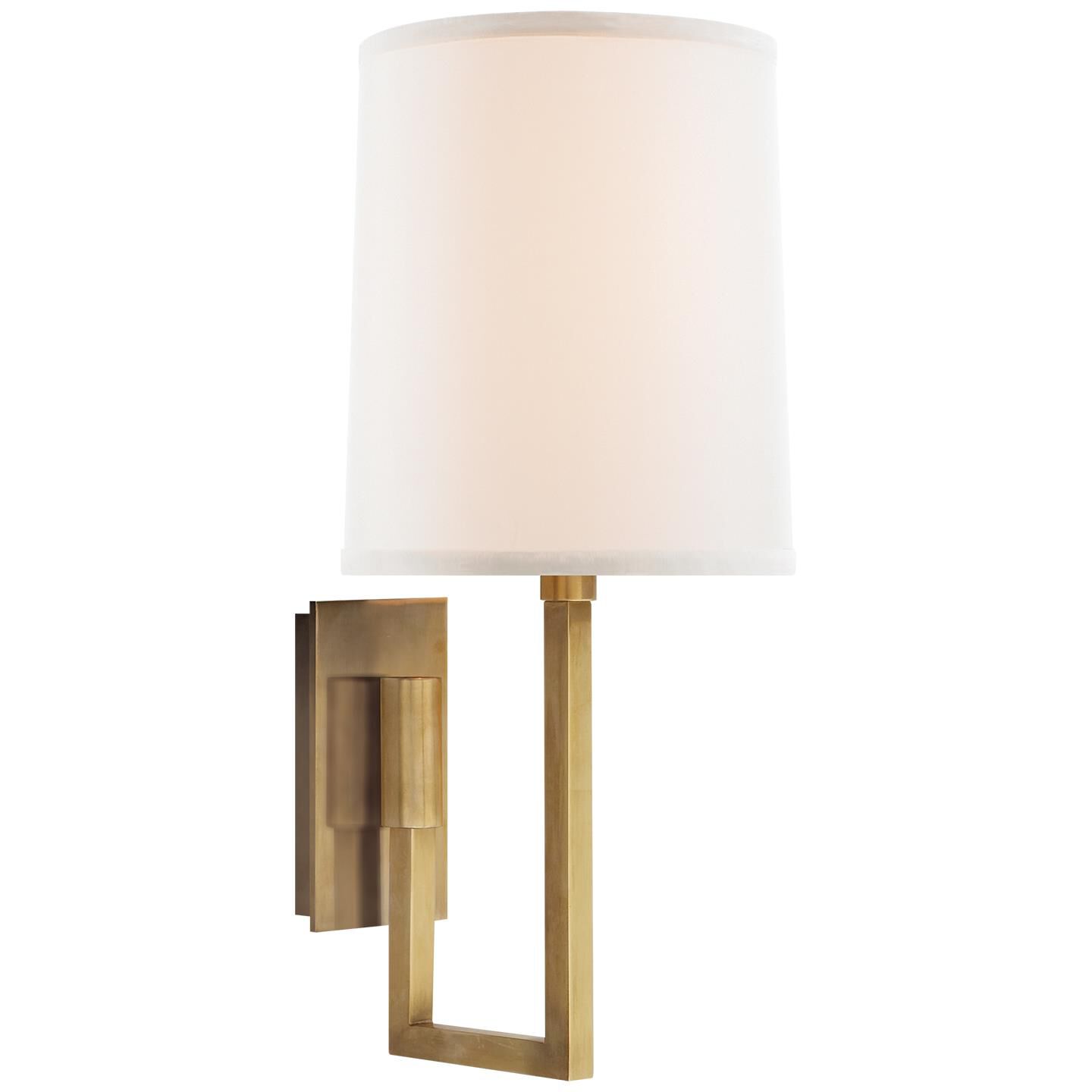 Shown in Soft Brass finish and Linen shade