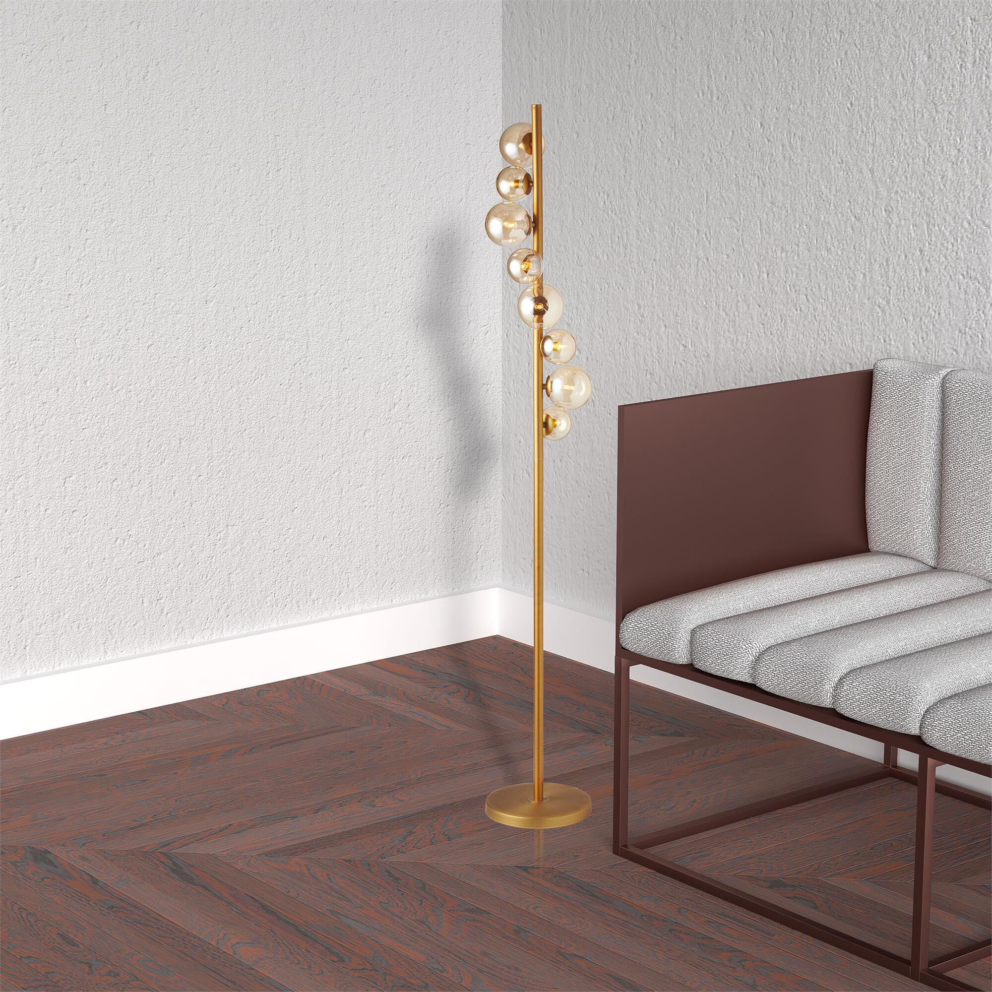 Shown in Vintage Bronze and Champagne finish and Champagne Globe glass
