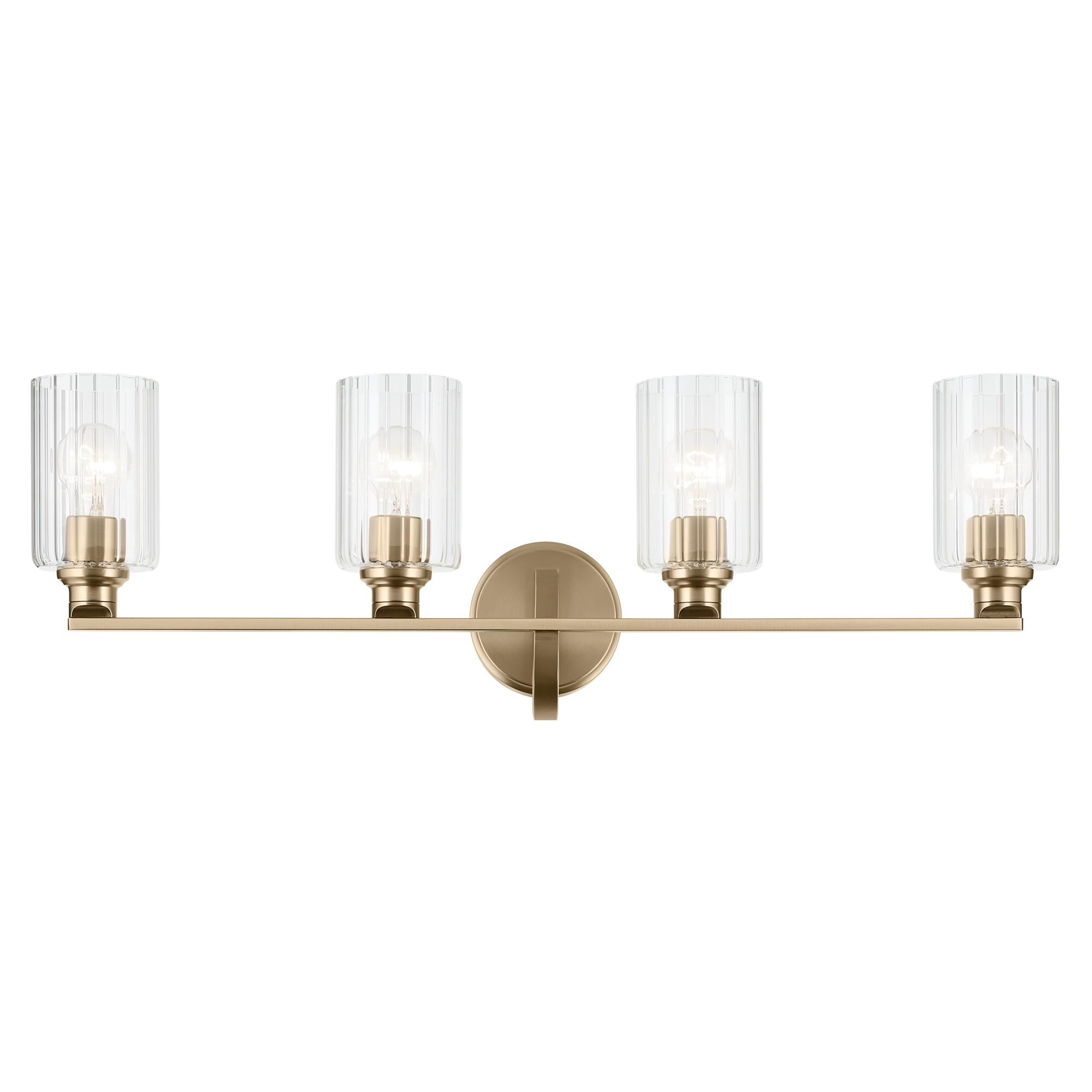 Shown in Champagne Bronze finish and Clear Fluted glass
