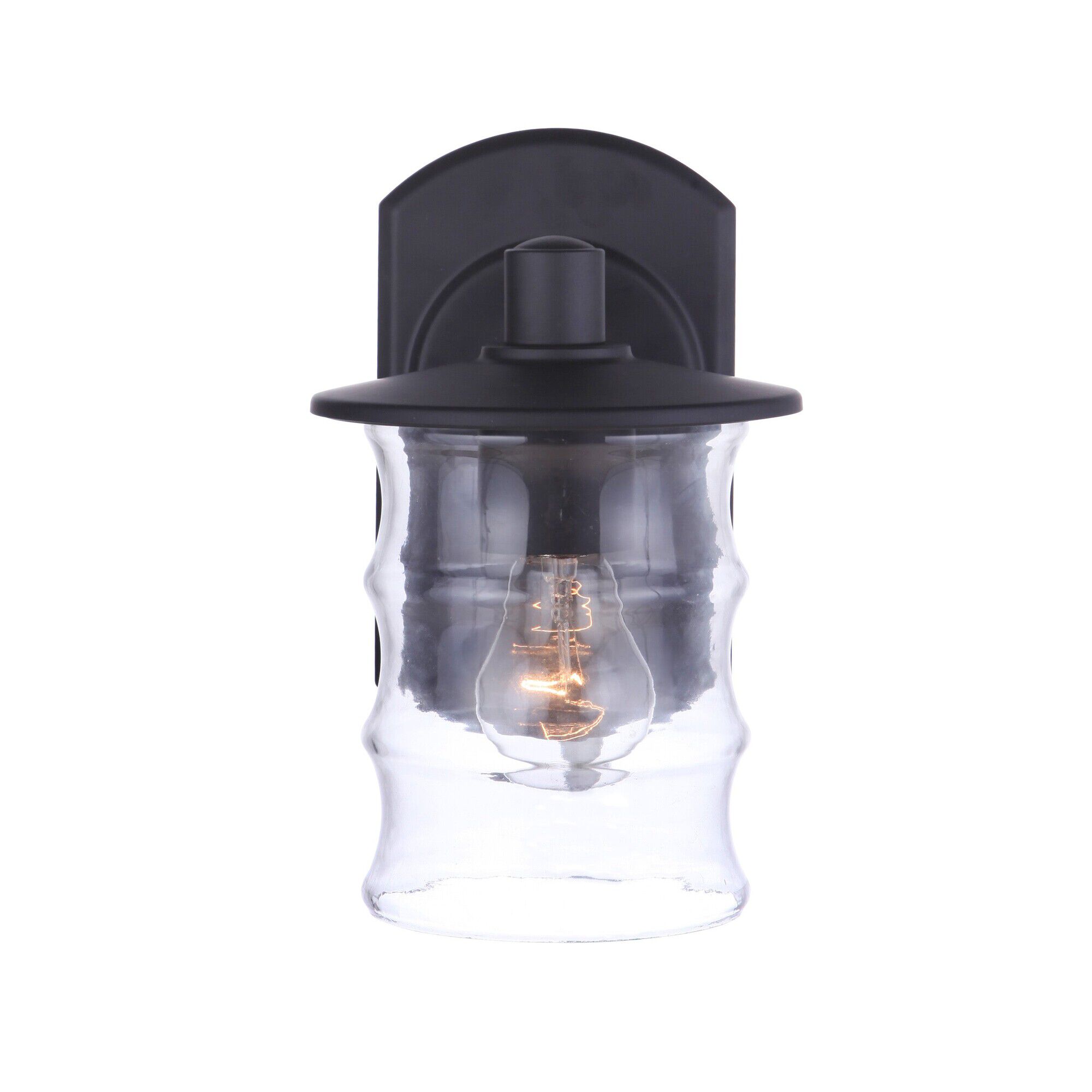 Shown in Midnight finish and Clear glass and Glass shade