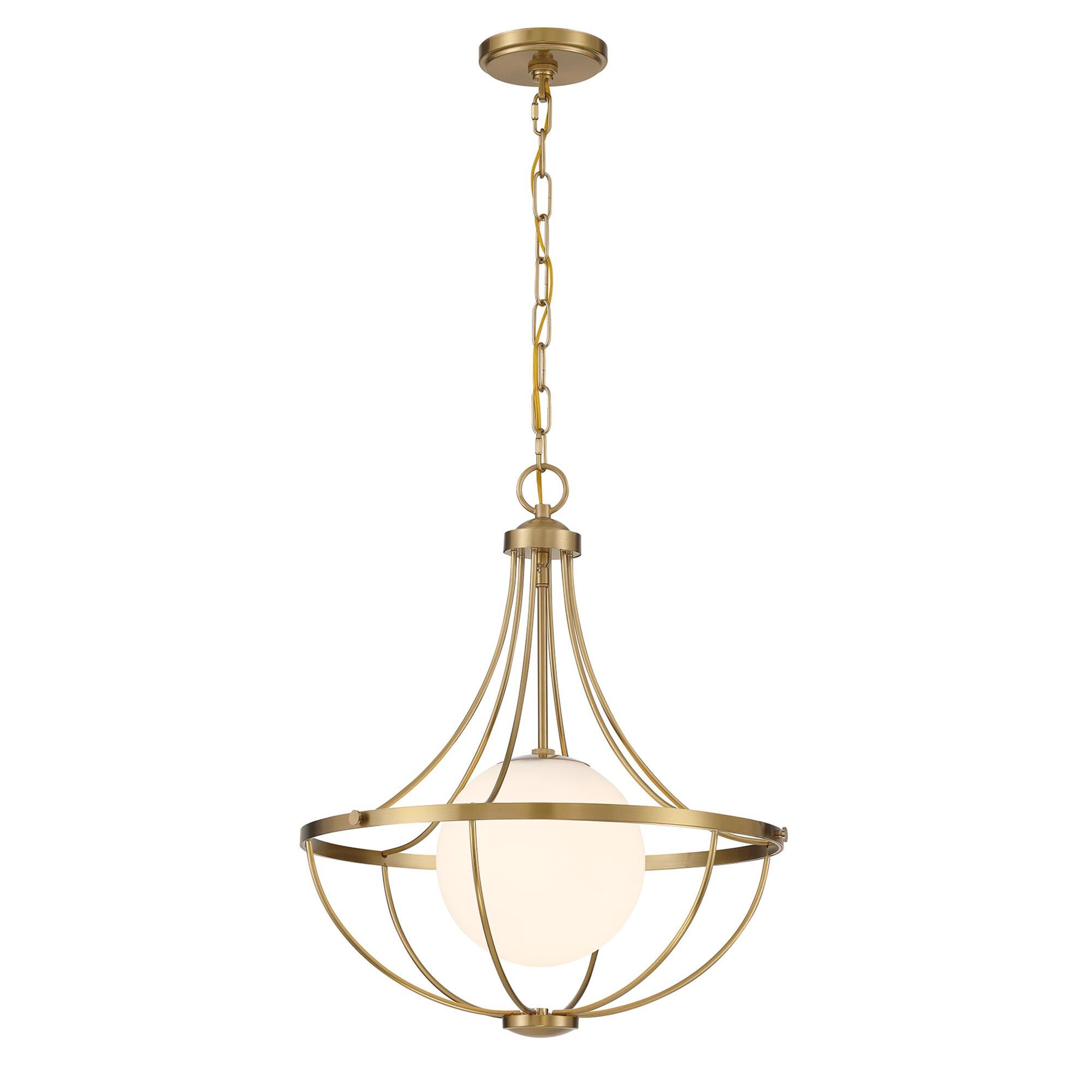 Shown in Natural Brass finish and White Opal glass