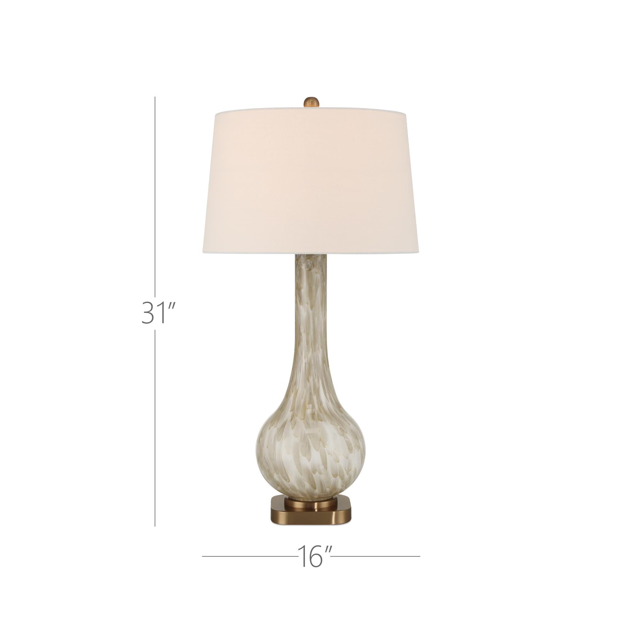 Shown in Pale Brown, Off-White and Antique Brass finish and White Polyester/Hardback/Rolled Edge shade