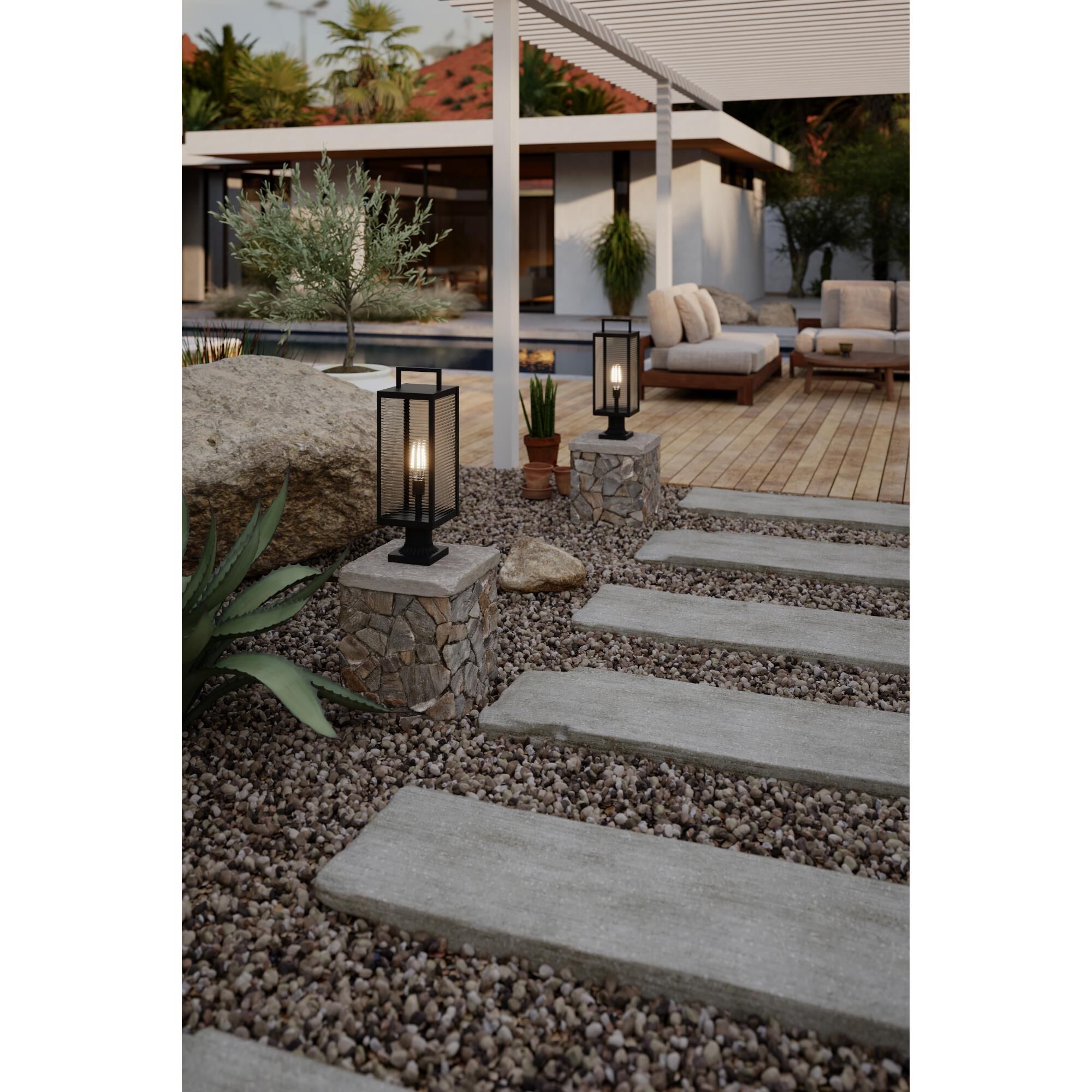 Shown in Dark Matte Black finish and Clear Ribbed glass