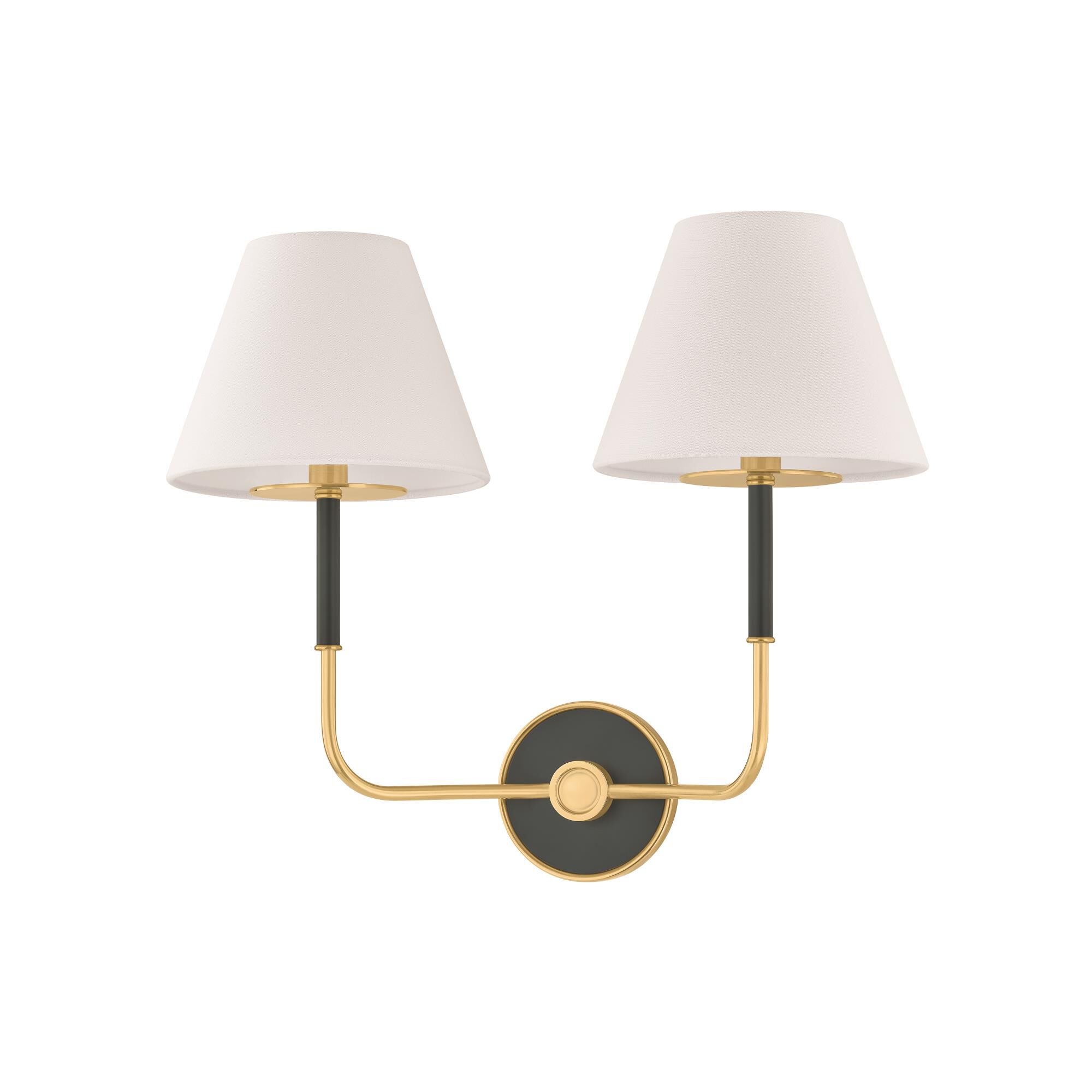 Shown in Aged Brass and Soft Studio Green finish and White Linen shade