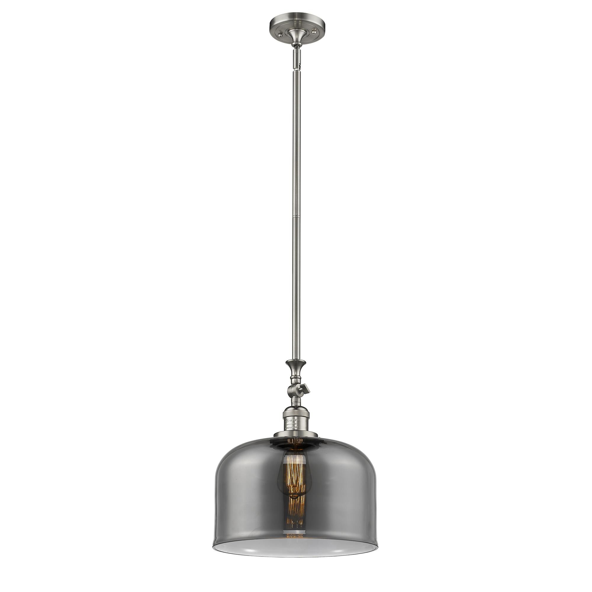 Shown in Brushed Satin Nickel finish and Plated Smoke glass
