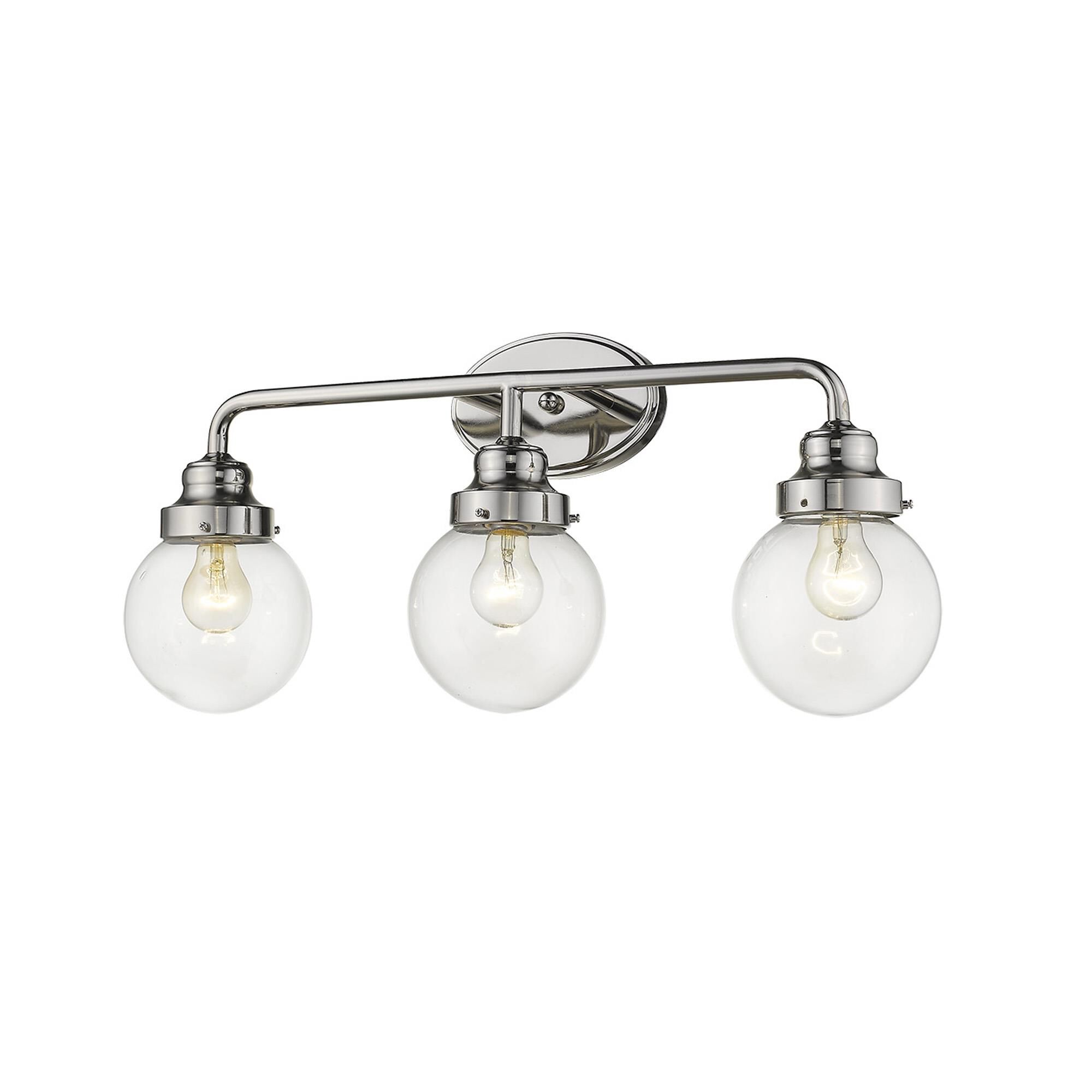 Shown in Polished Nickel finish and Clear glass and Clear, Glass Globes shade