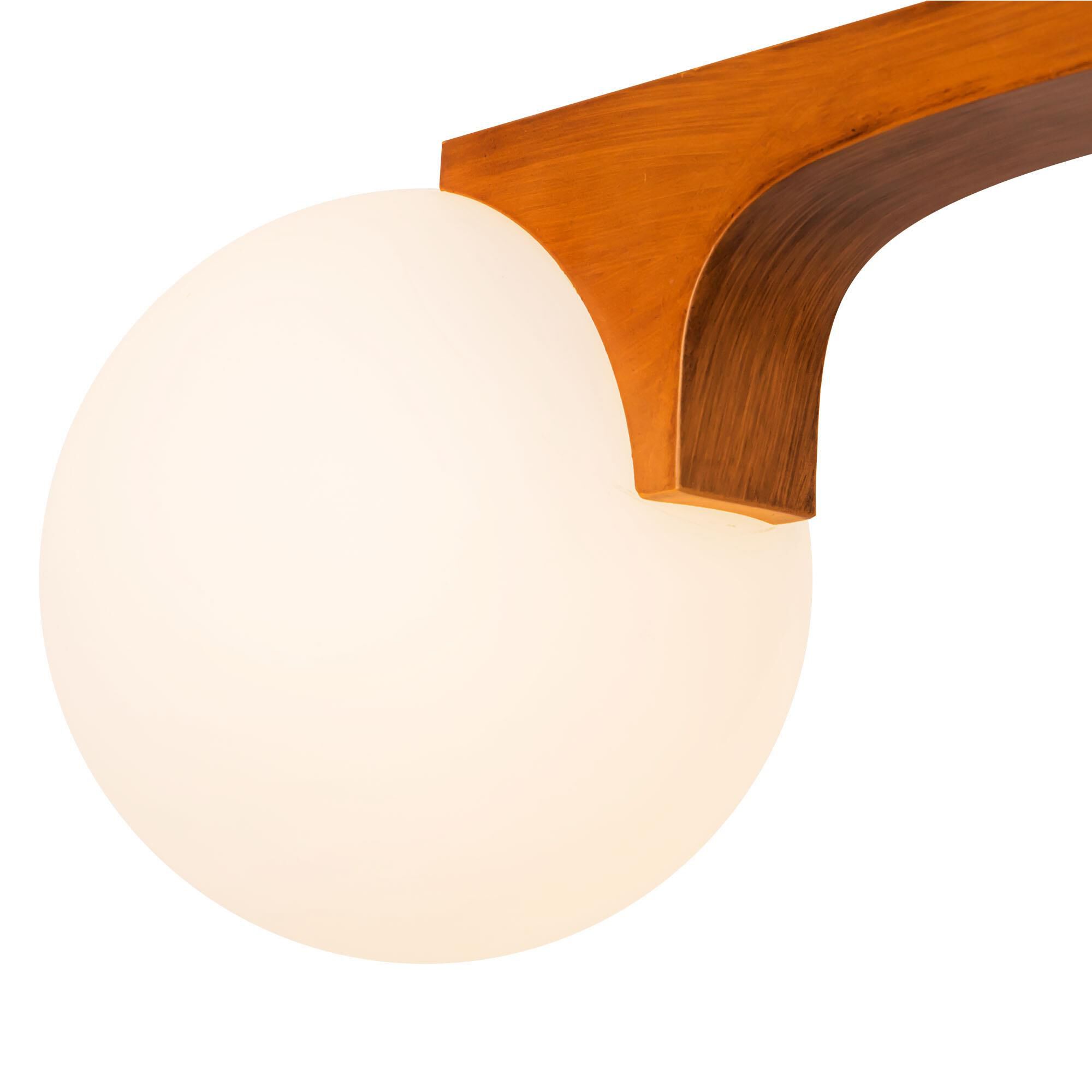 Shown in Teak finish and Matte Opal glass