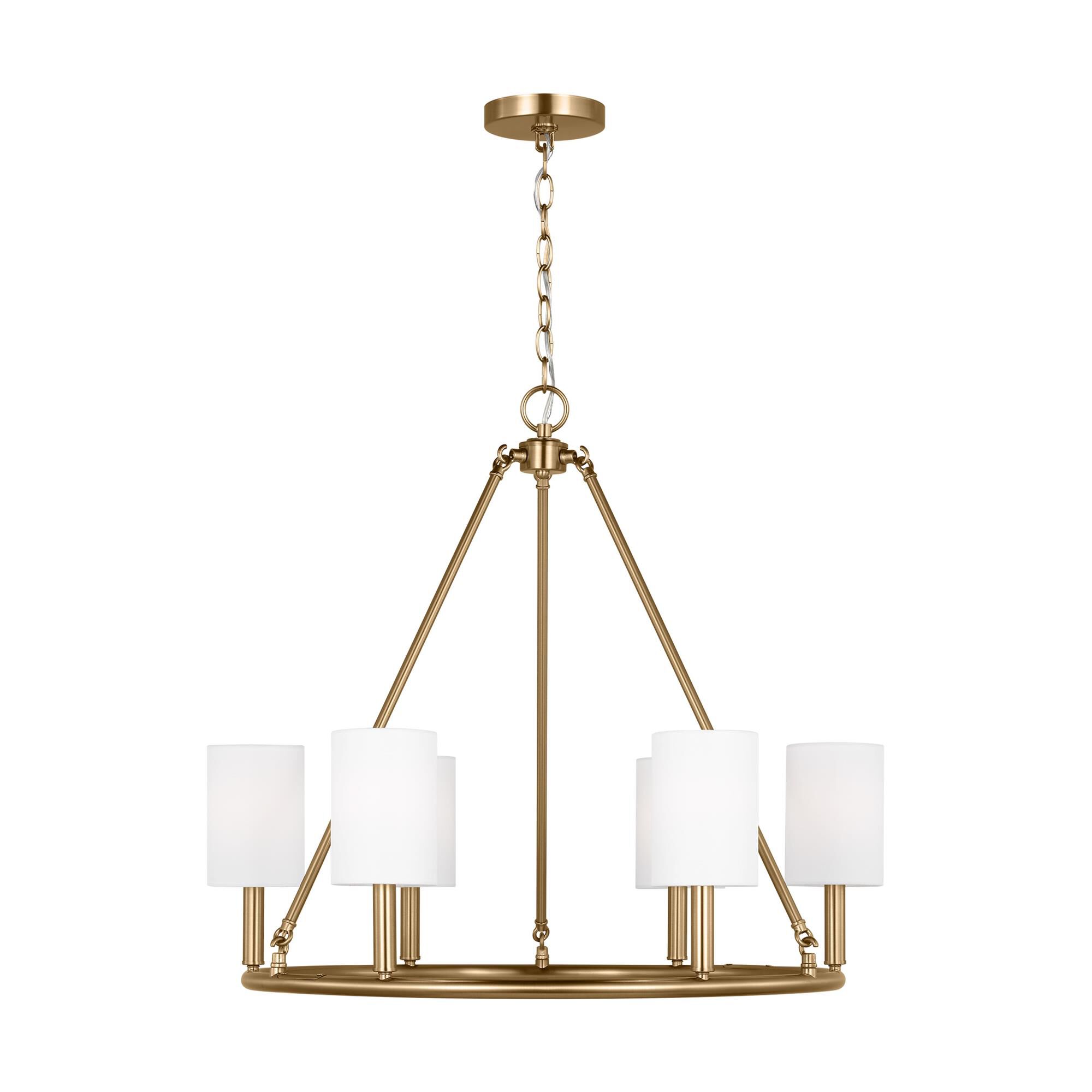 Shown in Satin Brass finish and White Linen Fabric s shade