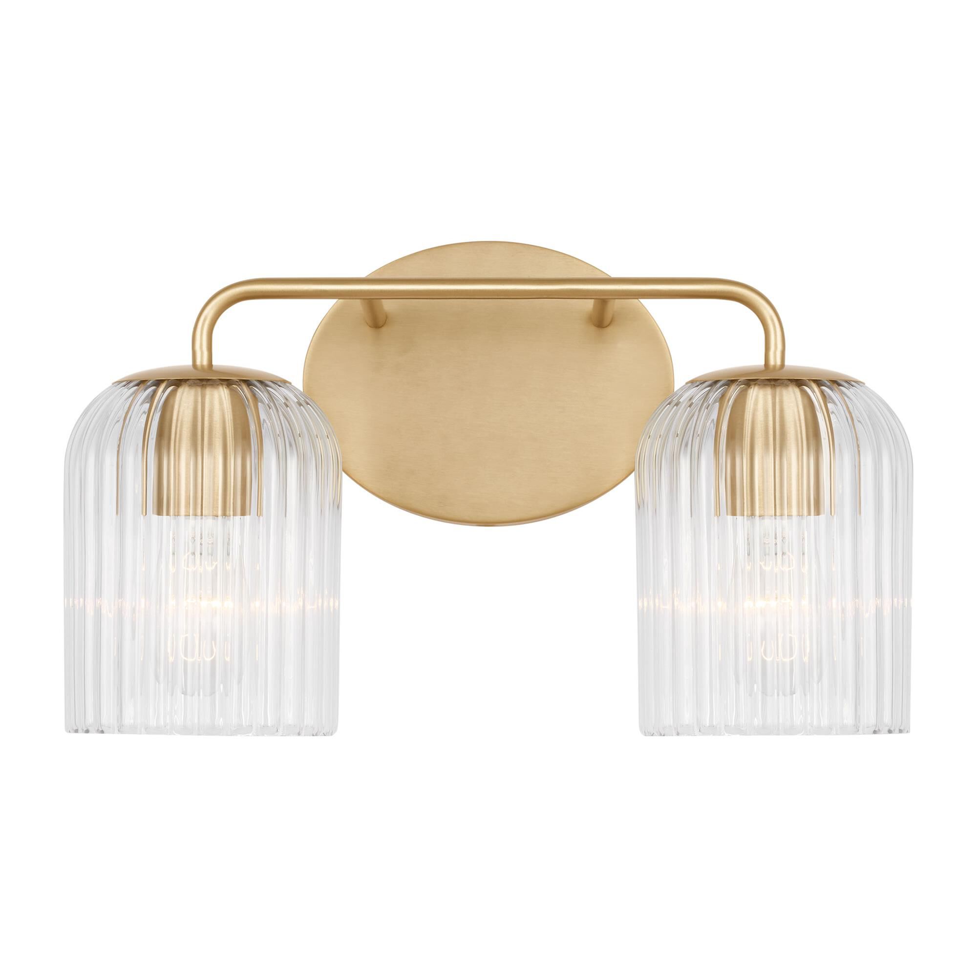 Shown in Satin Brass finish and Clear Ribbed glass