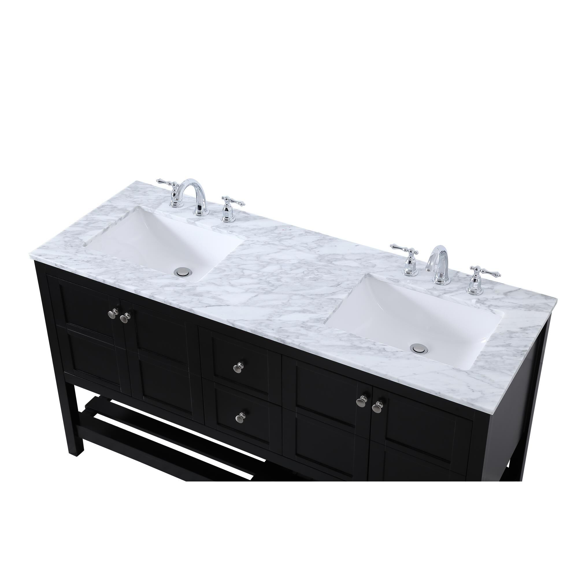 Shown in Black And Brushed Nickel With Carrara White Marble finish
