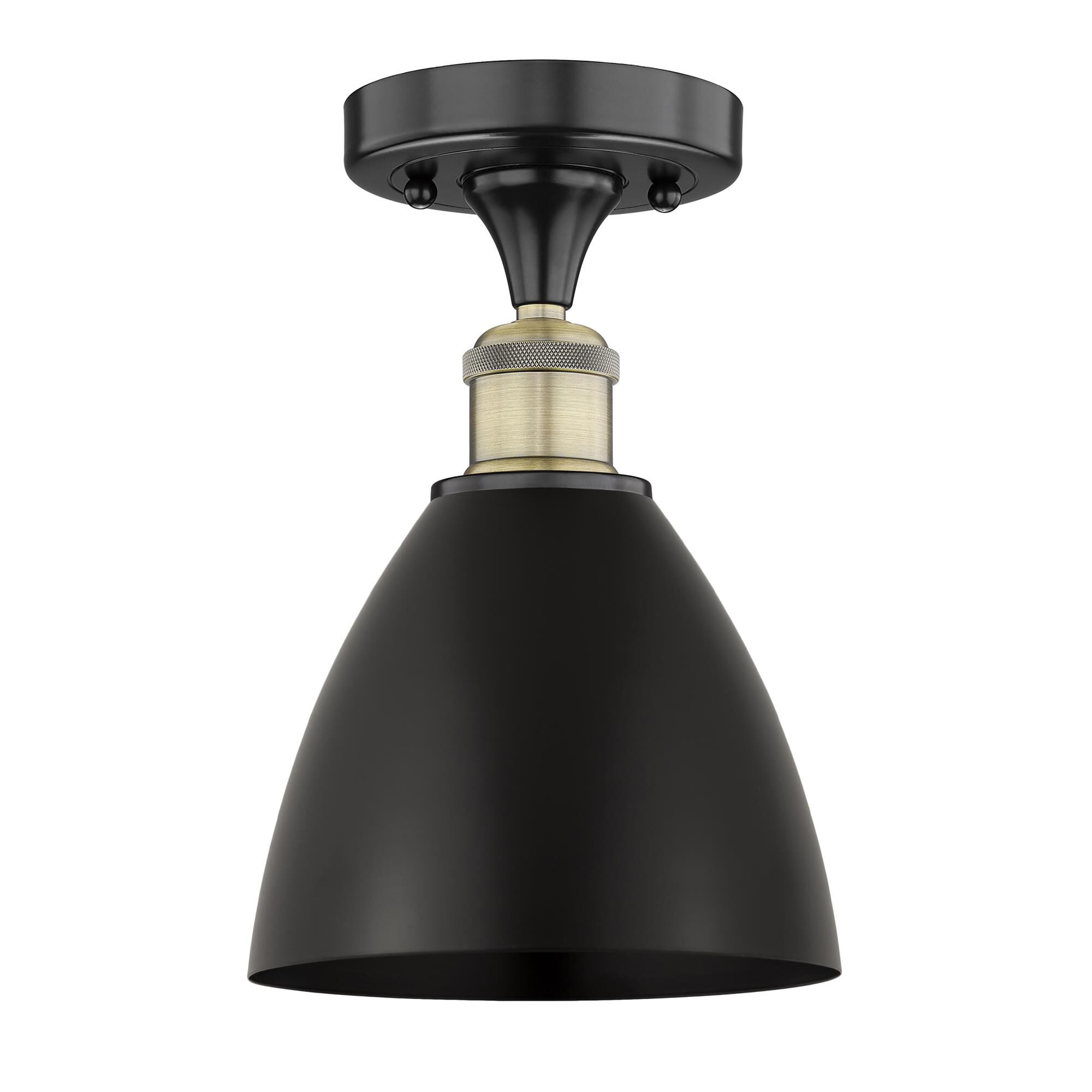 Shown in Black Antique Brass finish and Matte Black shade