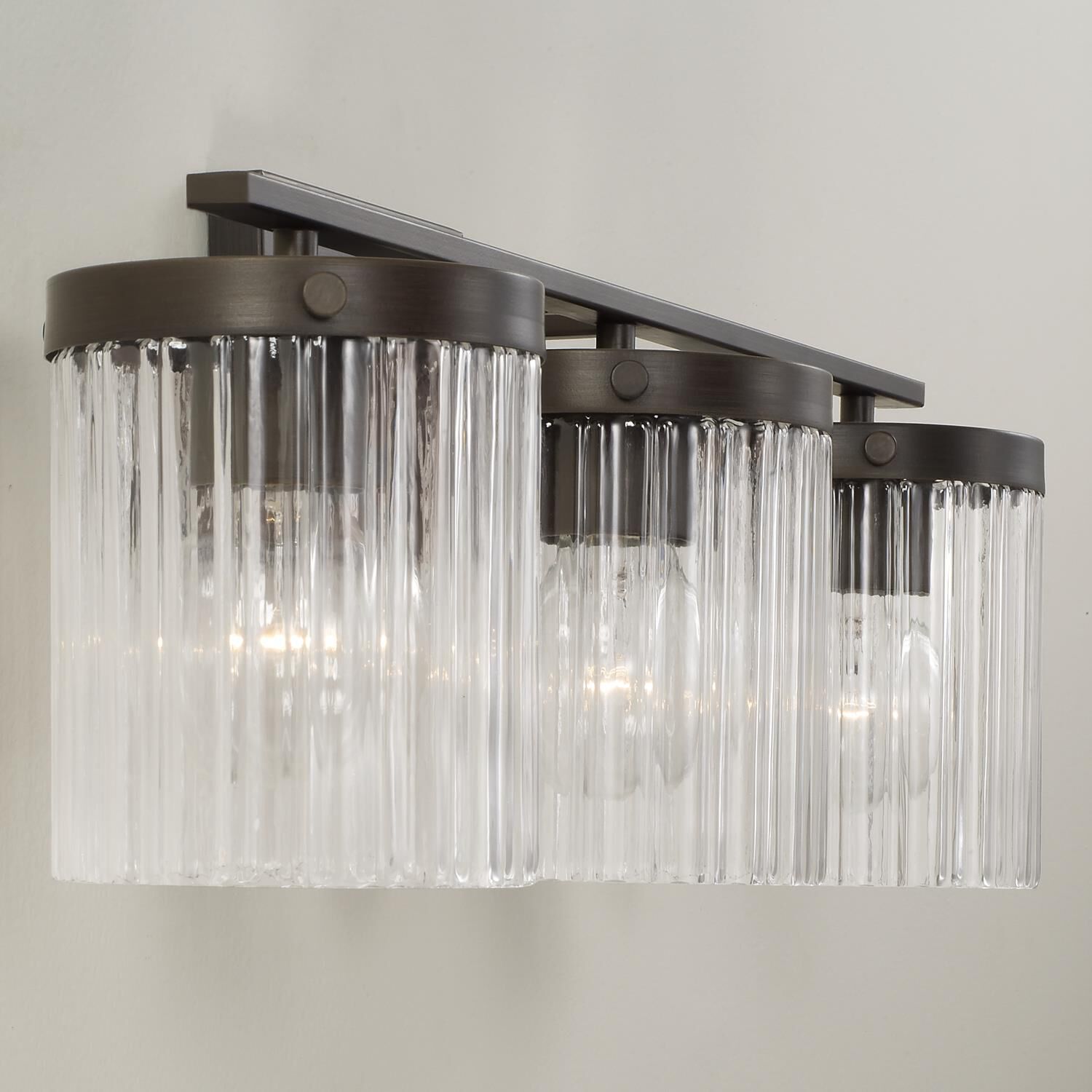 Shown in Oil Rubbed Bronze finish and Beveled Fluted glass