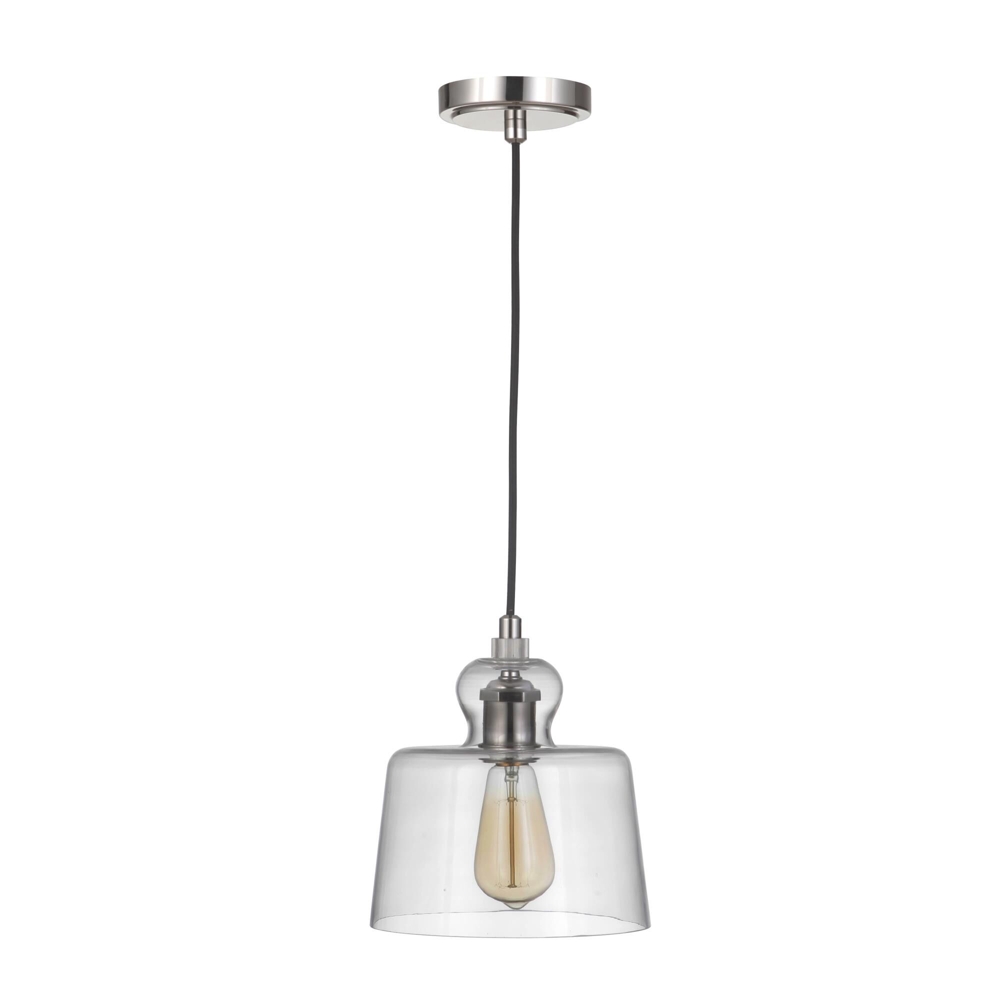 Shown in Polished Nickel finish and Clear glass and Glass shade