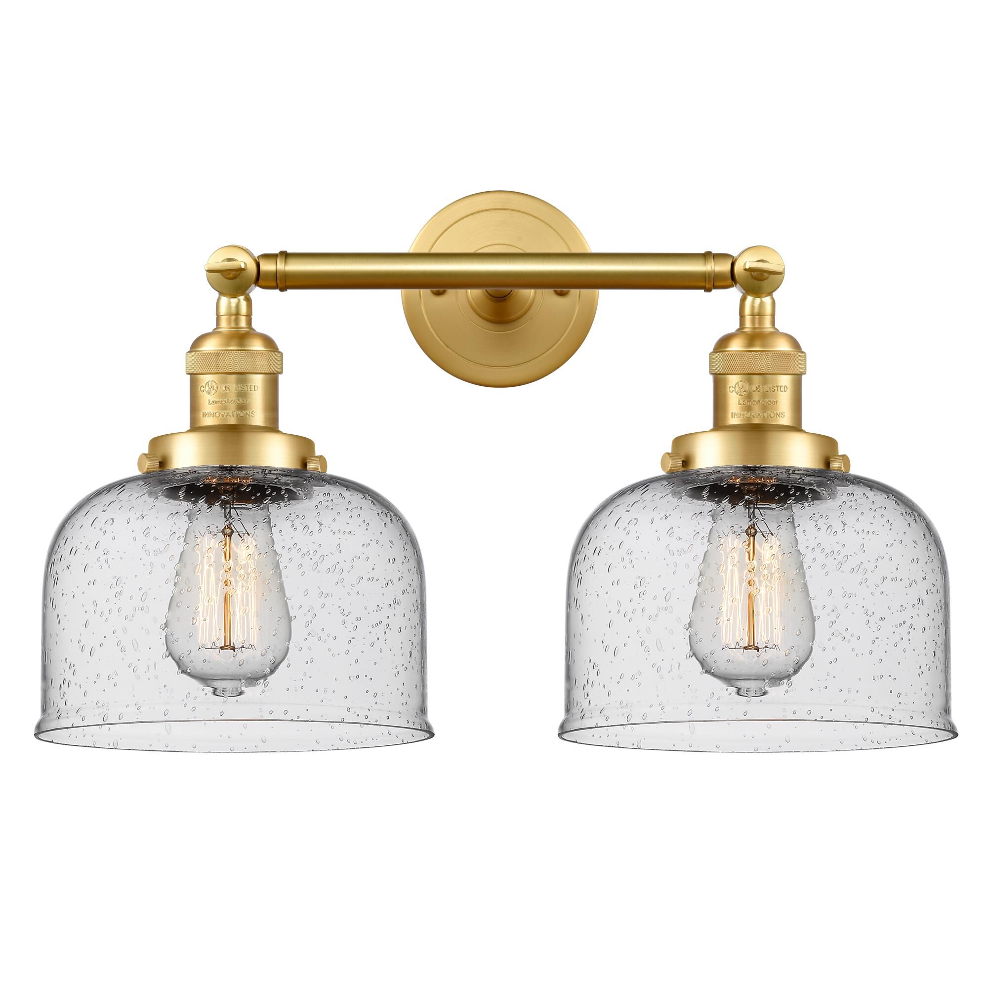 Shown in Satin Gold finish and Seedy glass