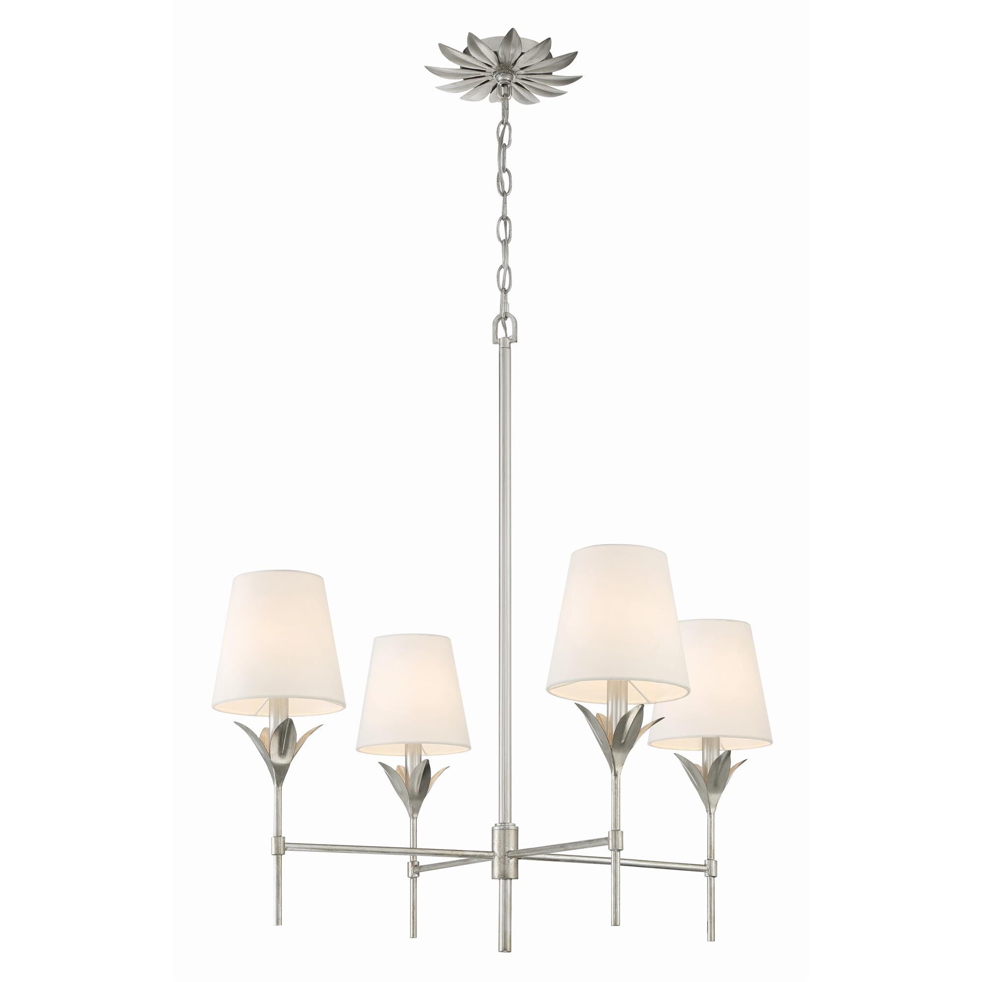 Shown in Antique Silver finish and Silk glass and Silk shade