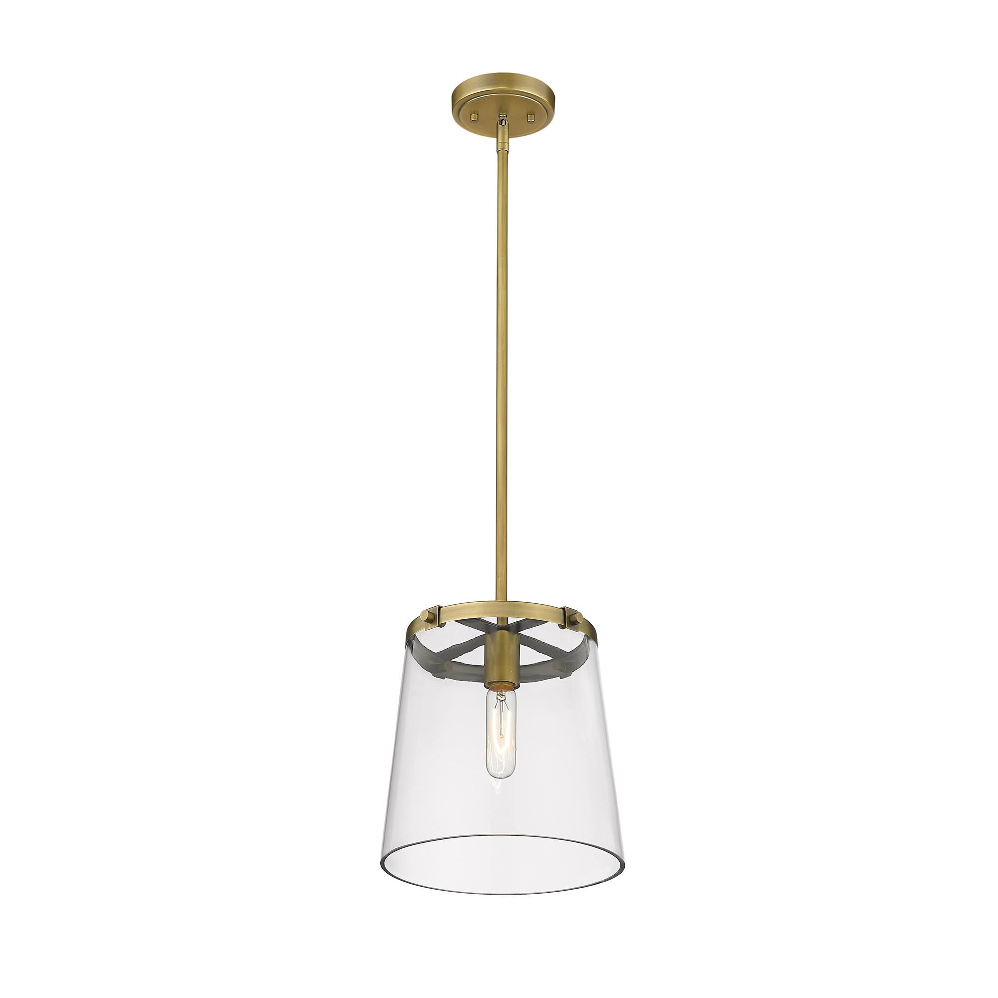 Shown in Rubbed Brass finish and Glass shade
