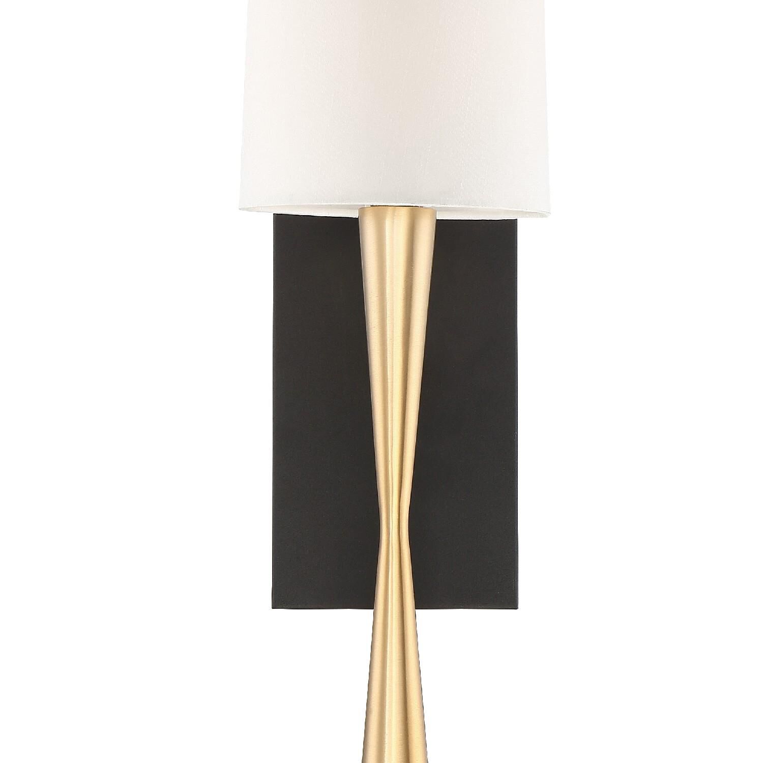 Shown in Antique Brass-Black Forged finish and White Silk shade