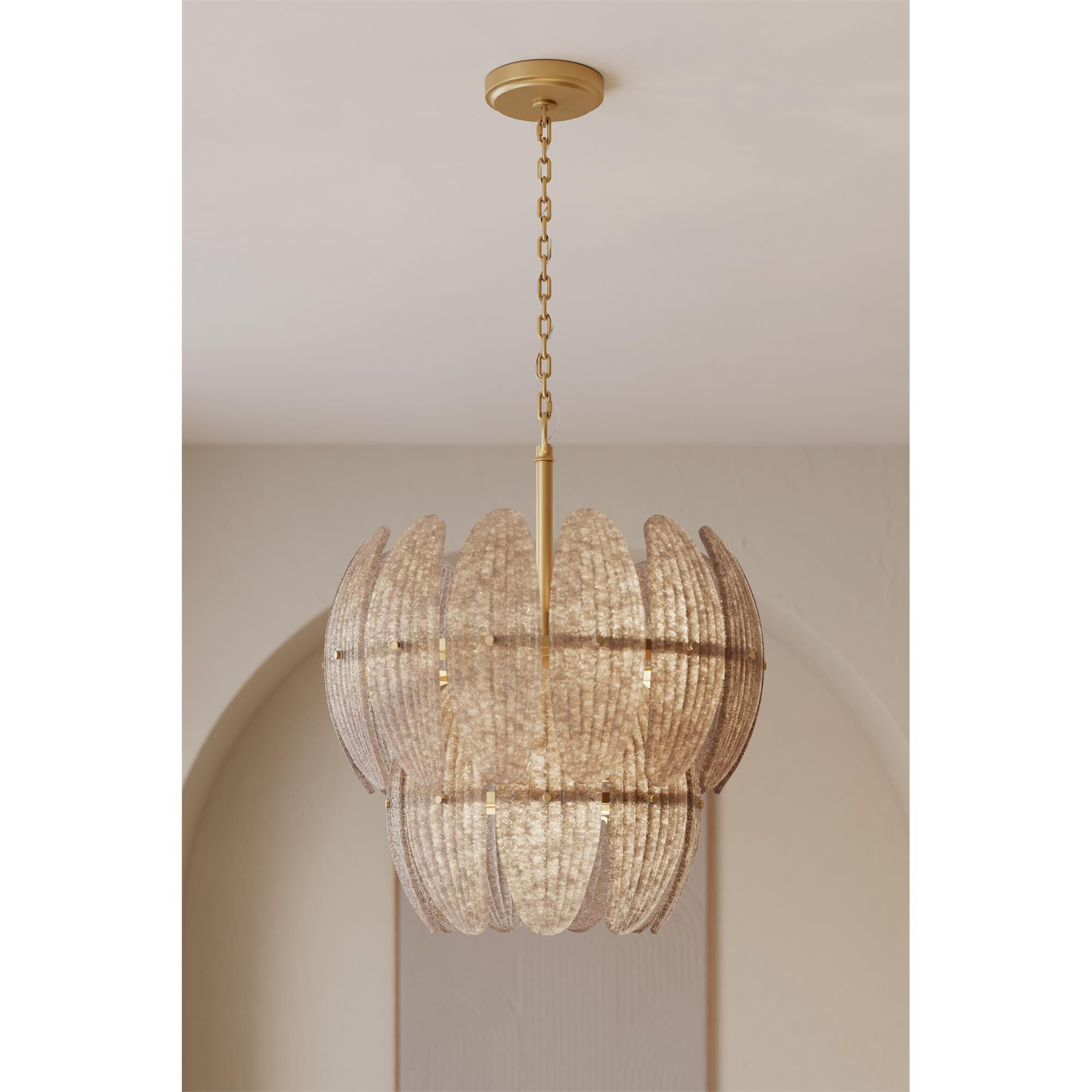 Shown in Legacy Brass finish and Grey Textured shade