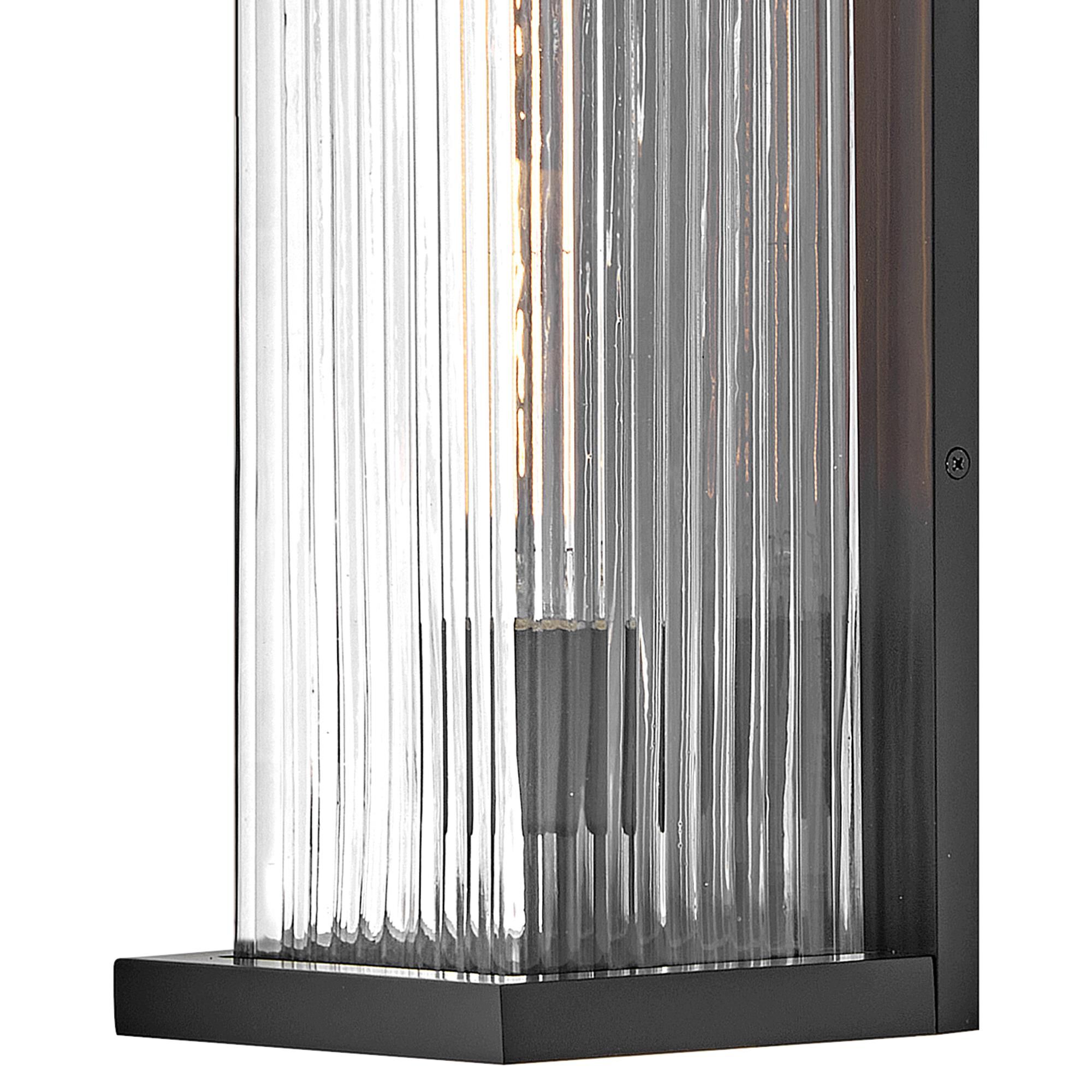 Shown in Black finish and Clear Ribbed glass