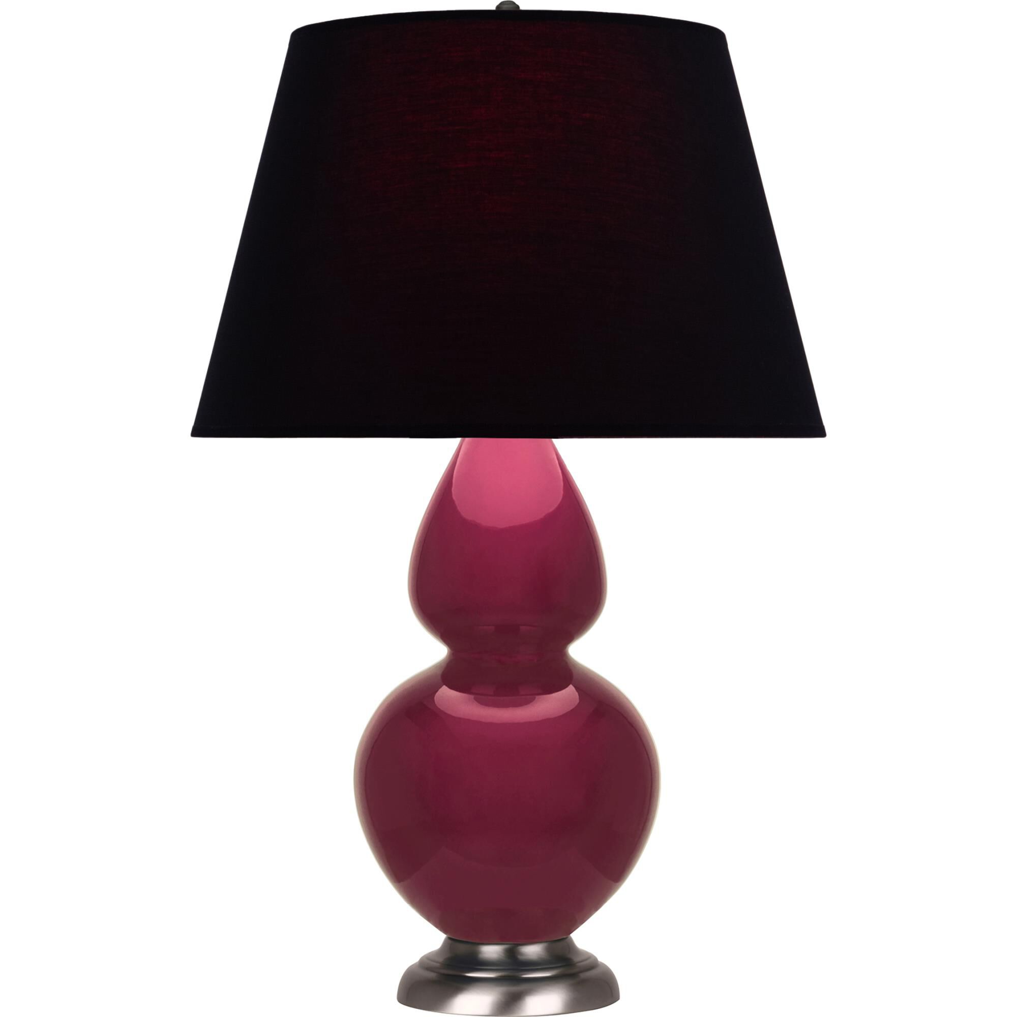 Shown in Sugar Plum Glazed finish and Ink Black with Rose Red Lining shade and Antique Silver accent