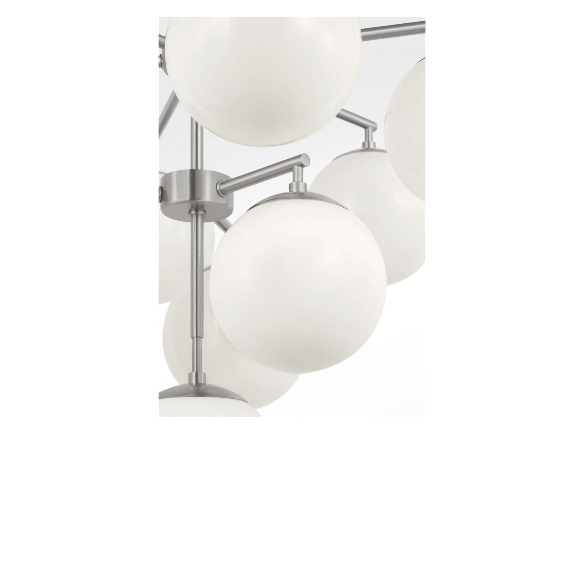 Shown in Brushed Nickel finish and Clear White glass