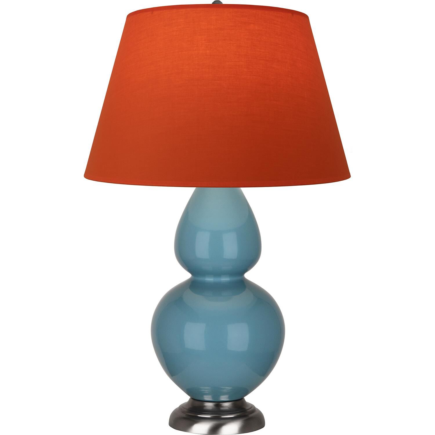 Shown in Steel Blue finish and Tangerine and Taupe Lining shade and Antique Silver accent