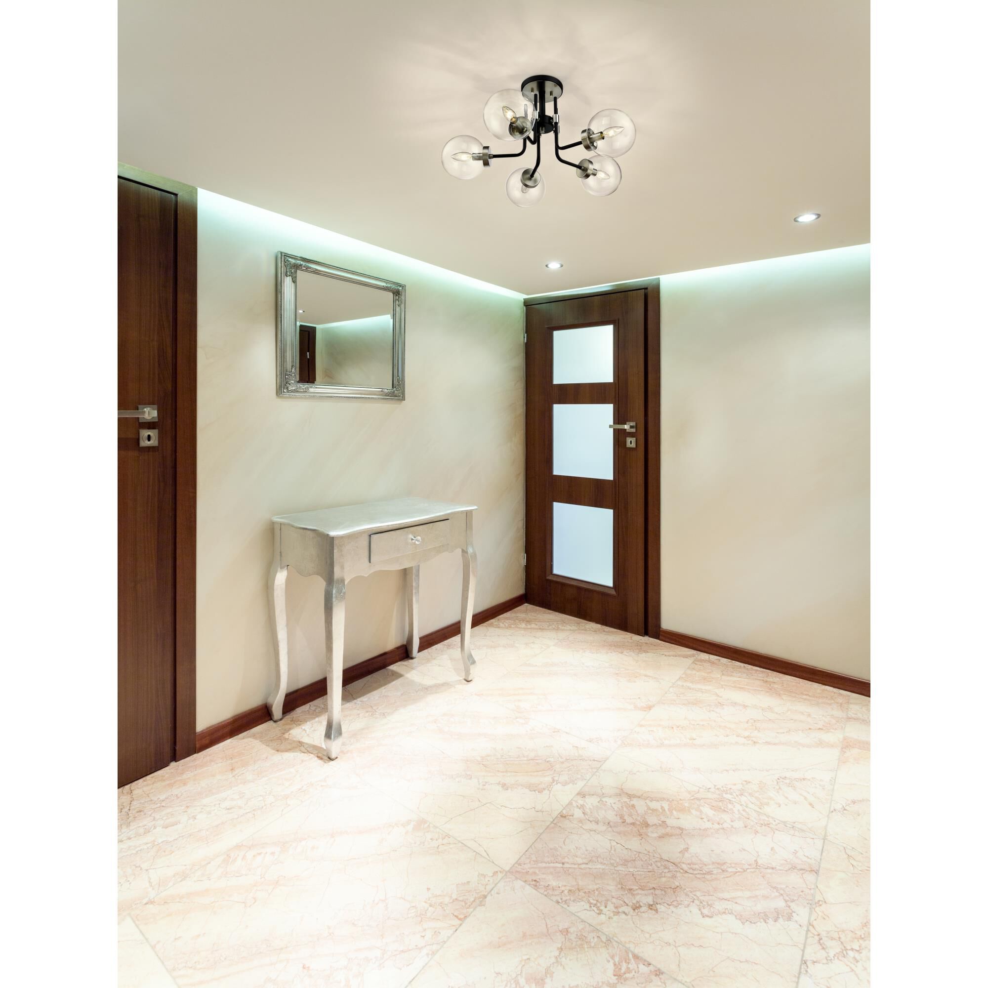 Shown in Matte Black + Brushed Nickel finish and Glass shade